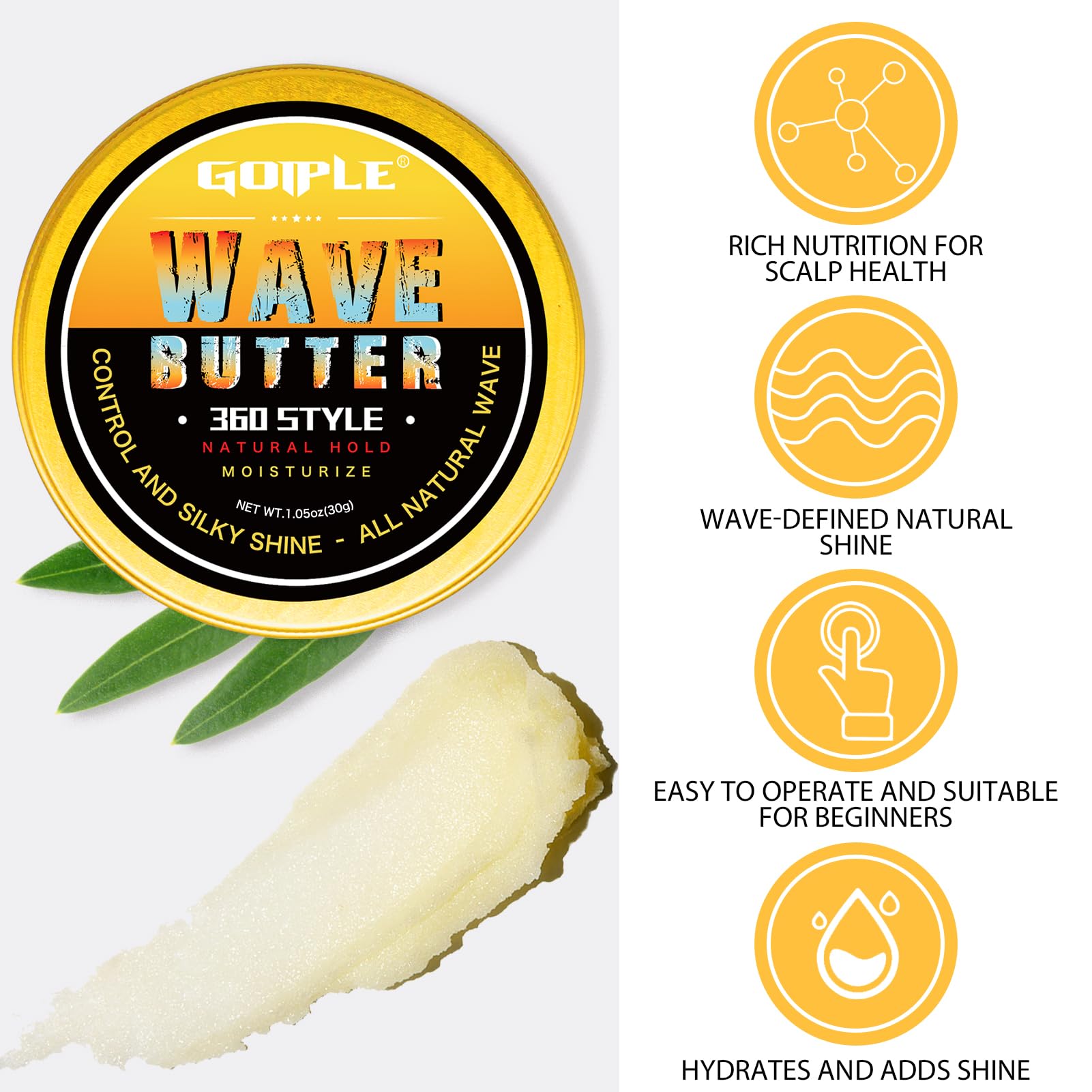 Goiple Wave Pomade for Men - Strong Hold, Easy Wash, 0.32oz (Pack of 11) - Promotes Layered Waves, Silky Shine, Moisture