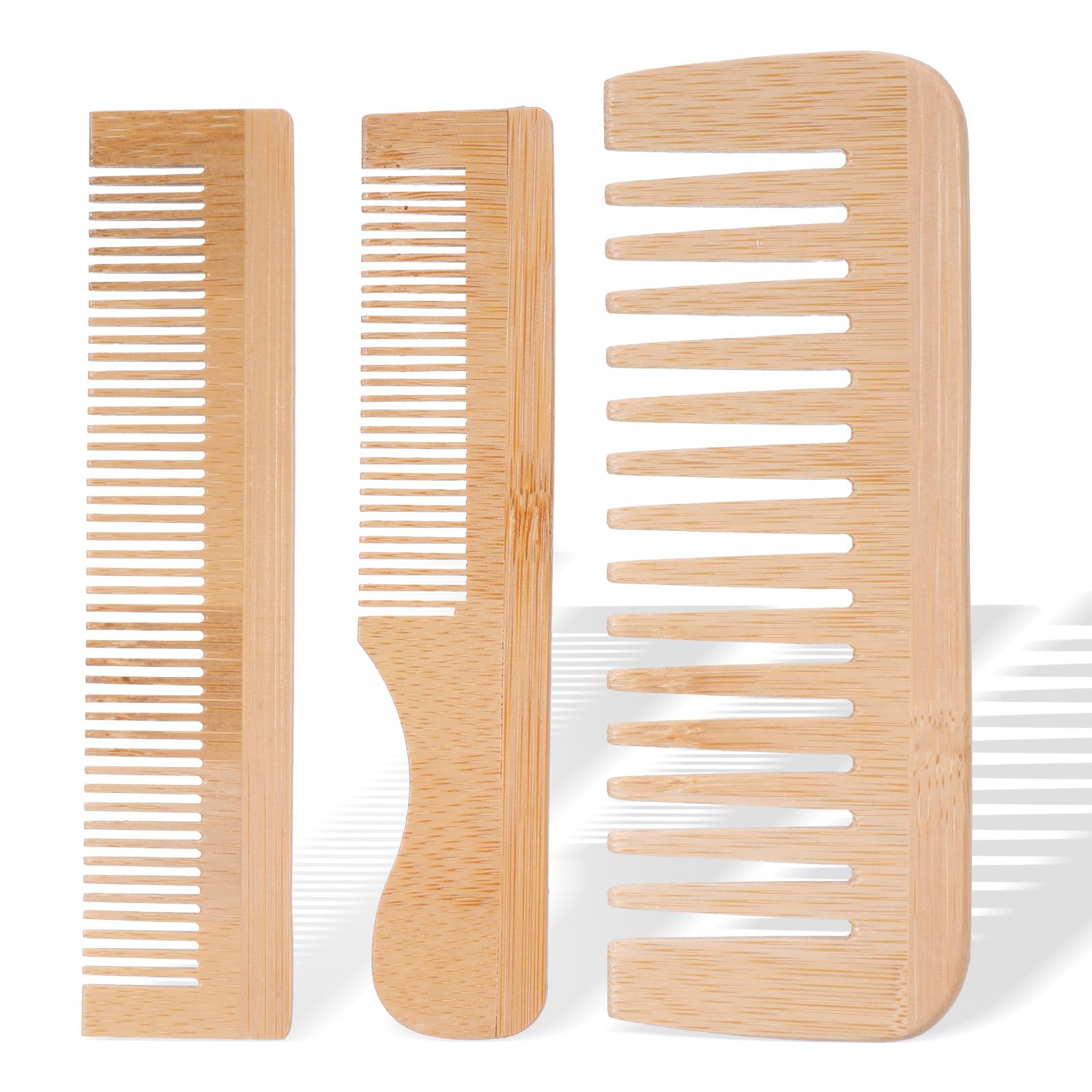 3 Pcs Wooden Hair Comb Wooden Wide Tooth Comb Handmade Bamboo AntiStatic Combs Set for Curly Thick Wavy Hair Women Men