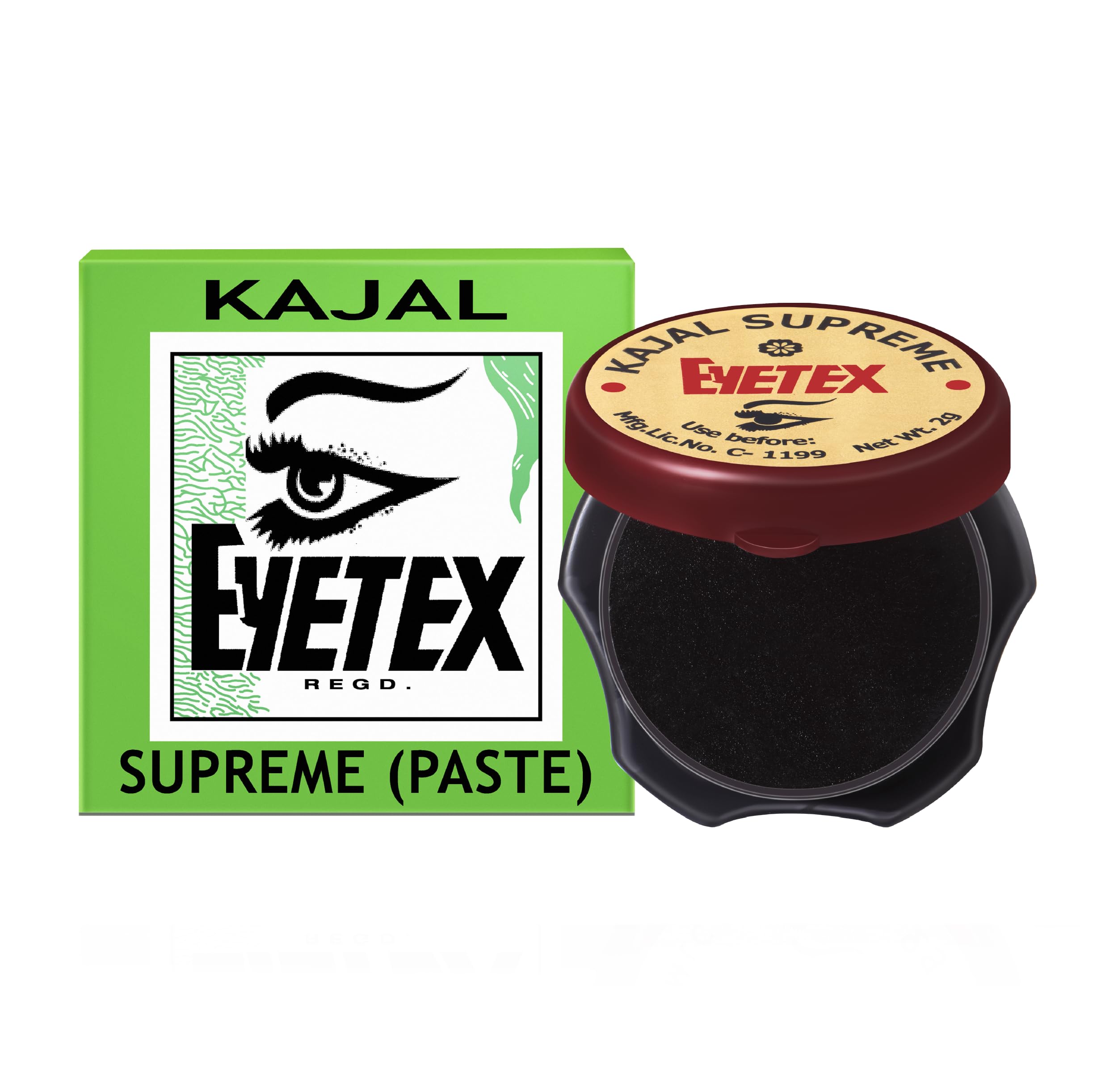 Eyetex Kajal Supreme Paste, Black, Pack Of 10, Baby-Safe, All Natural Kajal, Skin-Friendly, Cooling Effect On Eyes, Popular For
