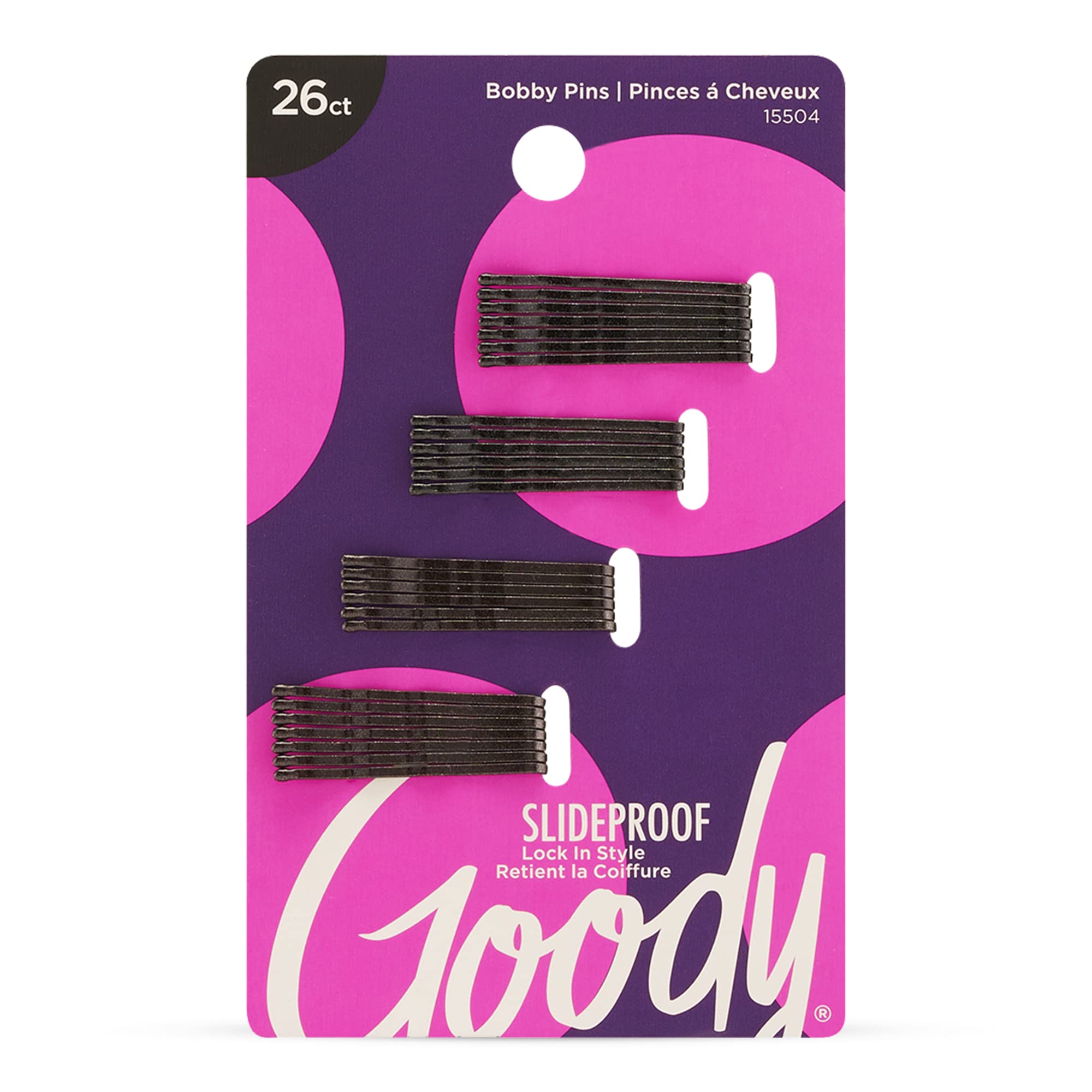 Goody Styling Hair Bobby Pins - 26 Count, Black - Slideproof and Lock-In Place - Suitable for All Hair Types - Pain-Free Hair Ac