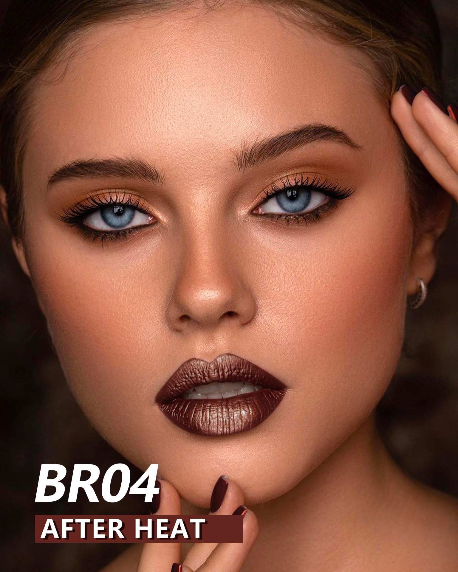 Maki Yika Brown Lipstick For Women Metallic Lipsticks Glitter Long Lasting Lipstick No Smudge No Transfer Liquid Lip Gloss (Br04