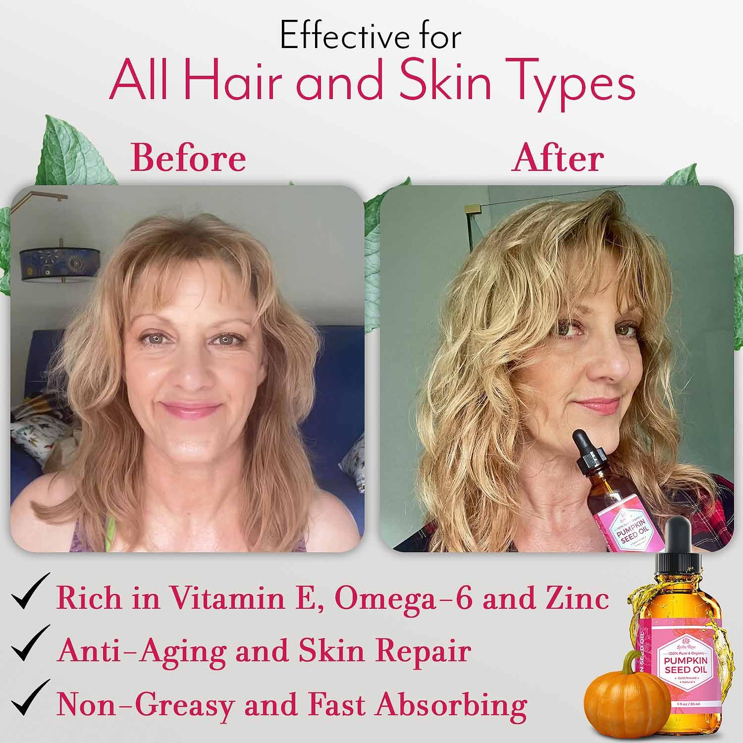 Leven Rose Pumpkin Seed Oil For Hair Growth 2 Oz, 100% Pure Pumpkin Seeds Oil For Skin And Nails - Natural Pumpkin Seed Extract