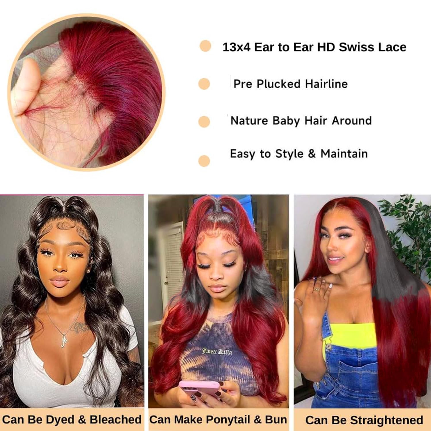 Goldfinch Ombre Red Human Hair Wigs Hd Lace Front Wigs Body Wave 180% Density Glueless Wigs Human Hair Pre Plucked Hot Red Highl