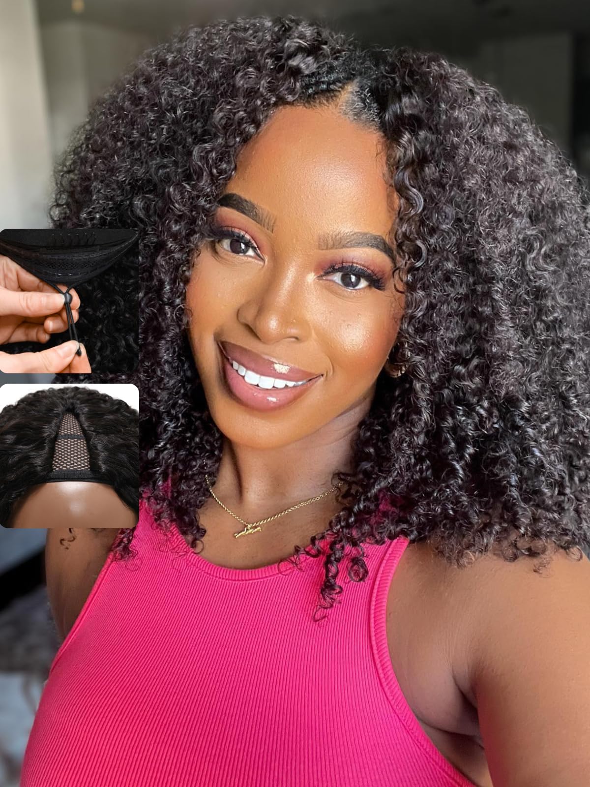 Unice Easicontour V Part Wig Human Hair Afro Kinky Curly Glueless Wigs Human Hair Clip In Vpart Wig Minimal Leave Out Upgrade U