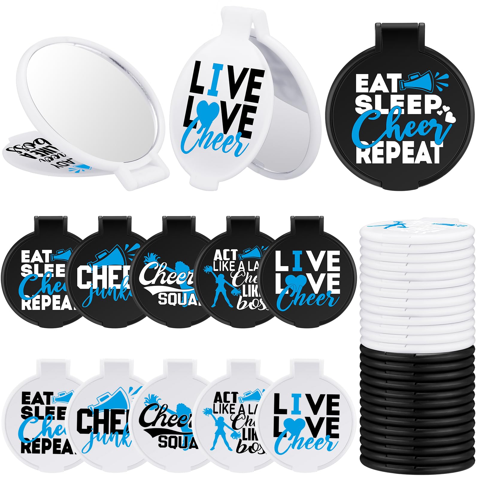 Wenqik 50 Pcs Cheerleader Mirror Gifts Cheerleading Compact Mirror Bulk Folding Pocket Mirror Cheer Party Favors For Team(Blue C