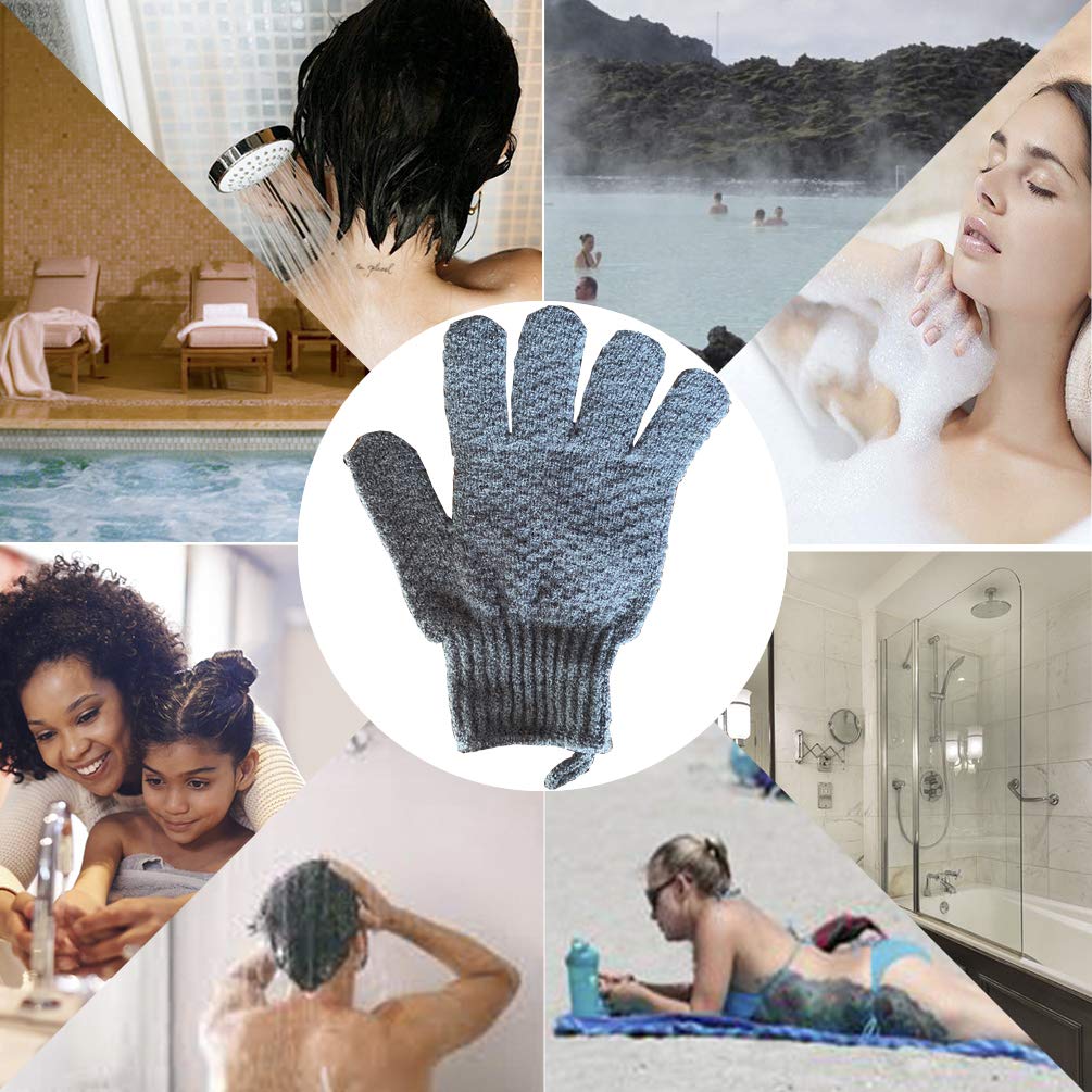 Cleedy Bath Exfoliating Gloves Scrub - 4 Pcs(2 Pairs) Lengthened And Large Exfoliating Scrubbing Gloves For Shower, Spa, Massage