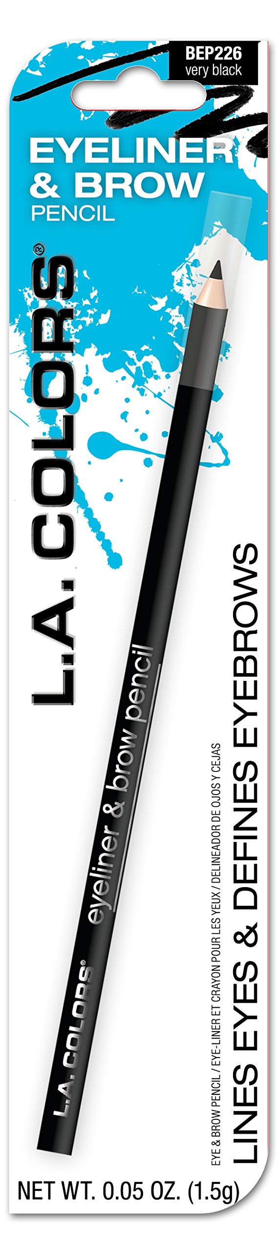 L.A. Colors 7 Eyeliner & Brow Pencil, Very Black, 0.05 Ounce