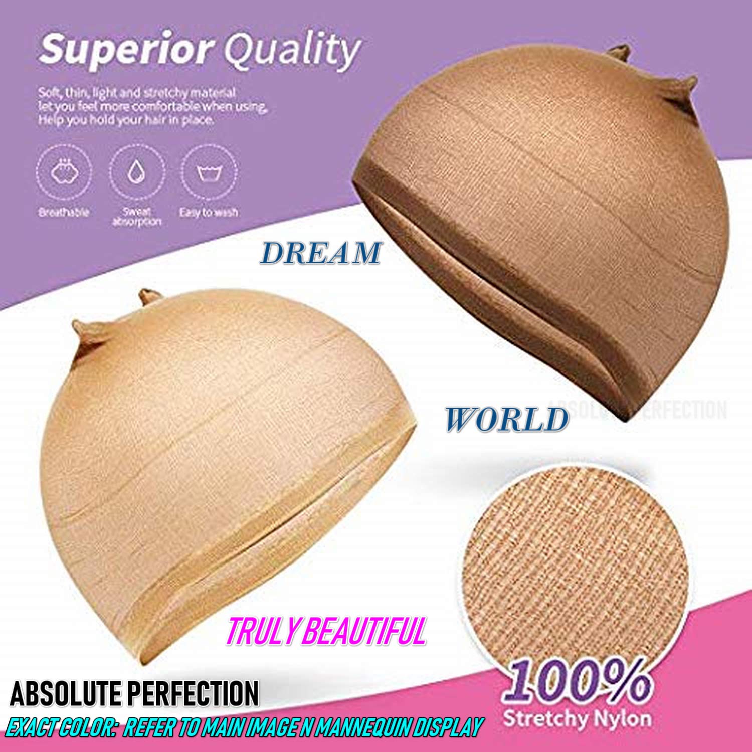 DREAM Deluxe Wig Cap Light Brown 2 pieces (Model: 097 Light Brown), Spandex cap