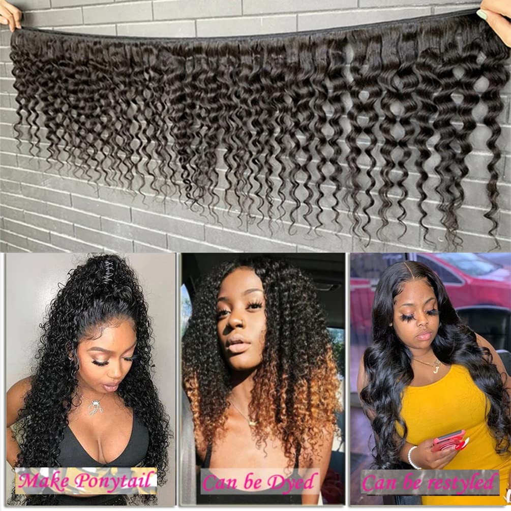 12A Deep Wave Human Hair Bundles (26 28 30) Inch Deep Curly Bundles Human Hair 100% Unprocessed Brazilian Virgin Weave 3 Bundles