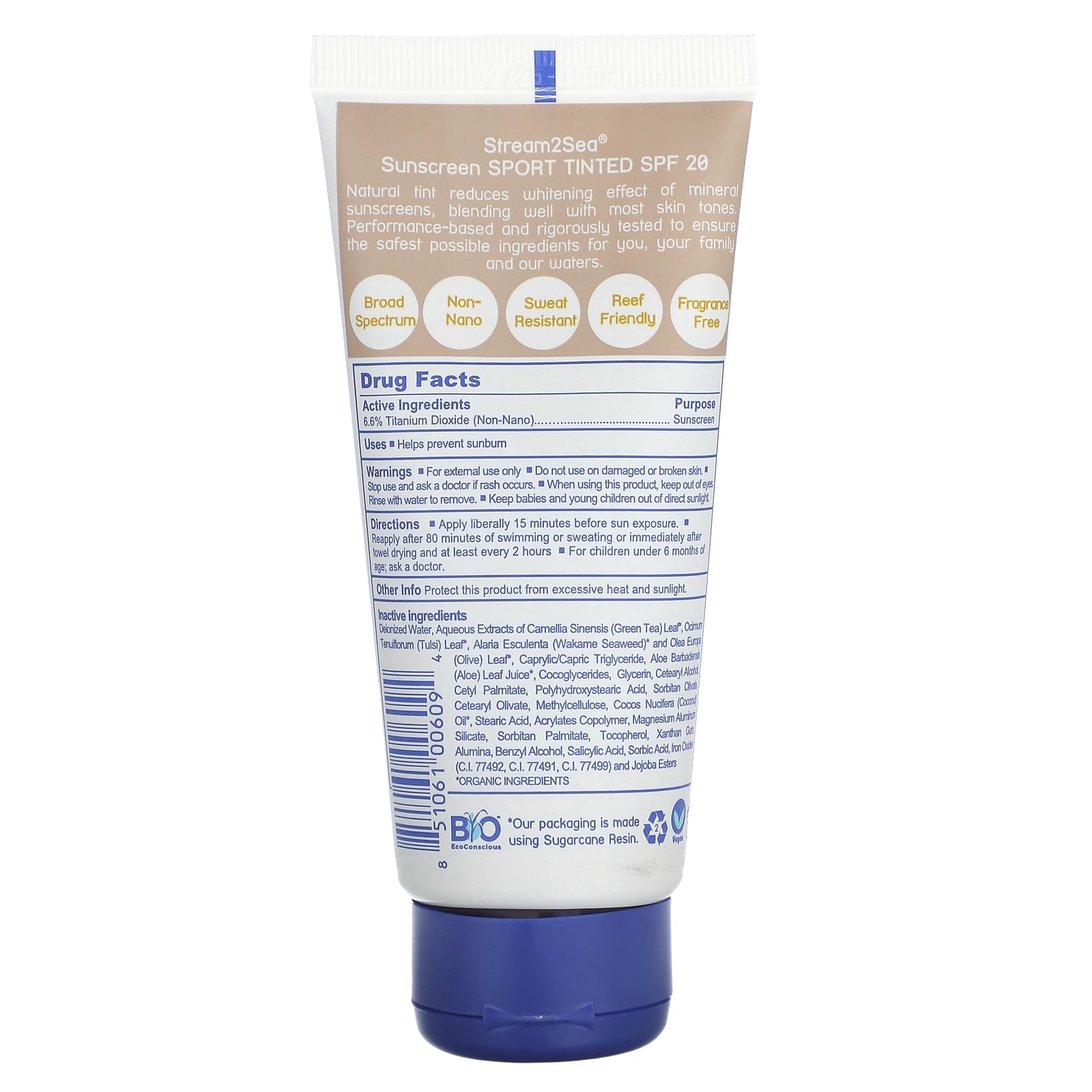 Stream 2 Sea Tinted Sunscreen With Spf 20 All Natural, Biodegradable And Reef Safe, 3 Fl Oz Travel Size Paraben Free Non Greasy