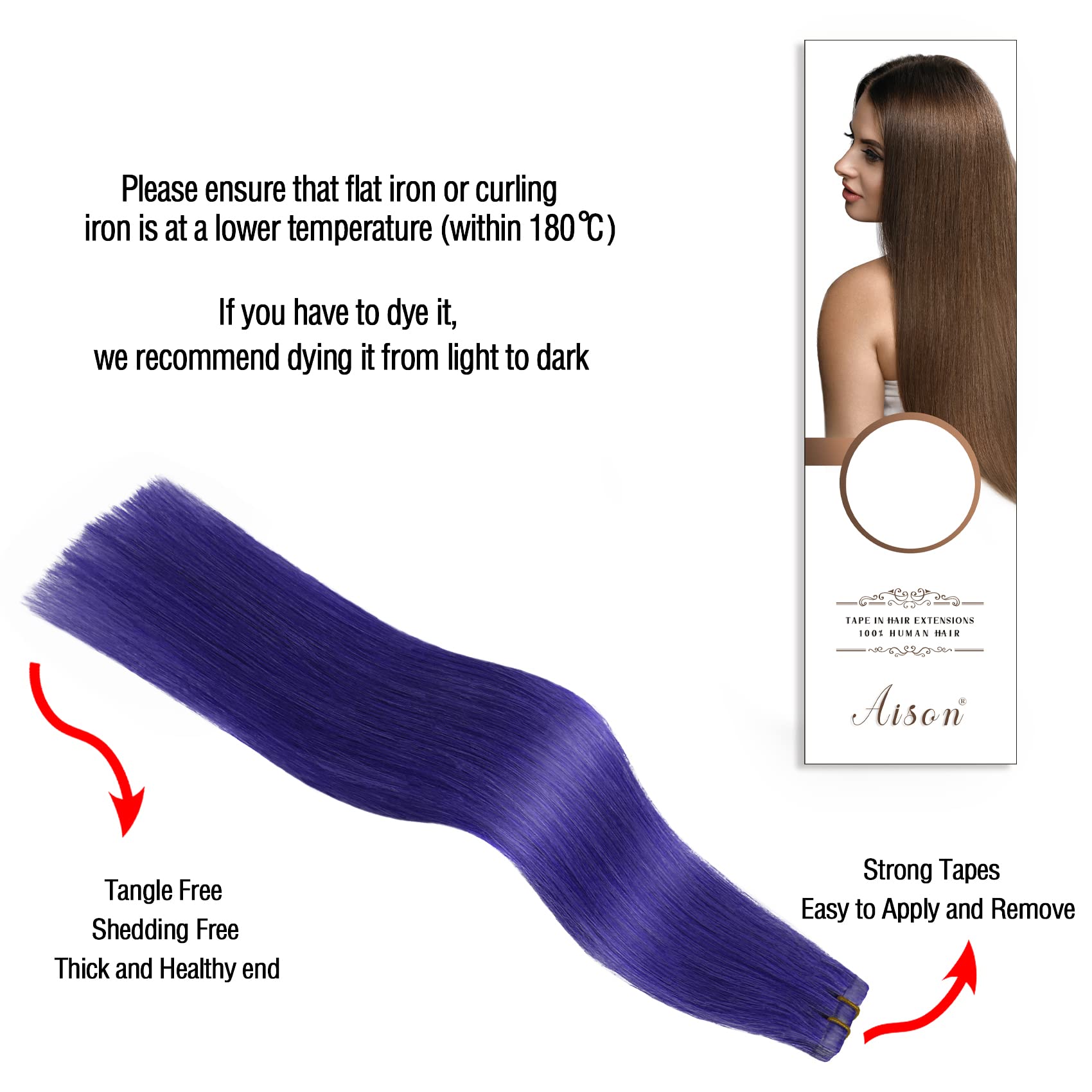 Tape In Hair Extensions Lila 100% Remy Human Hair Extensions Silky Straight For Fashion Women 20 Pcs/Package(20Inch #Lila 50G)