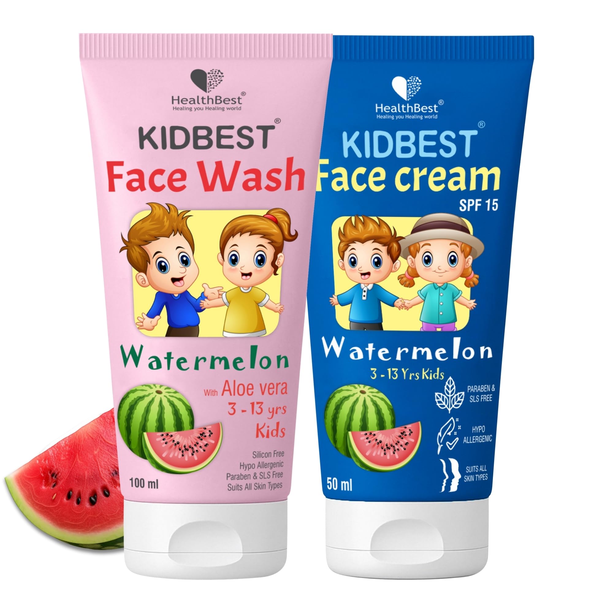 Healthbest Natural Kids Face Wash 100Ml & Face Cream 50Ml Combo | Gentle Foaming Cleanser + Hydrating Moisturizer For Soft Skin 