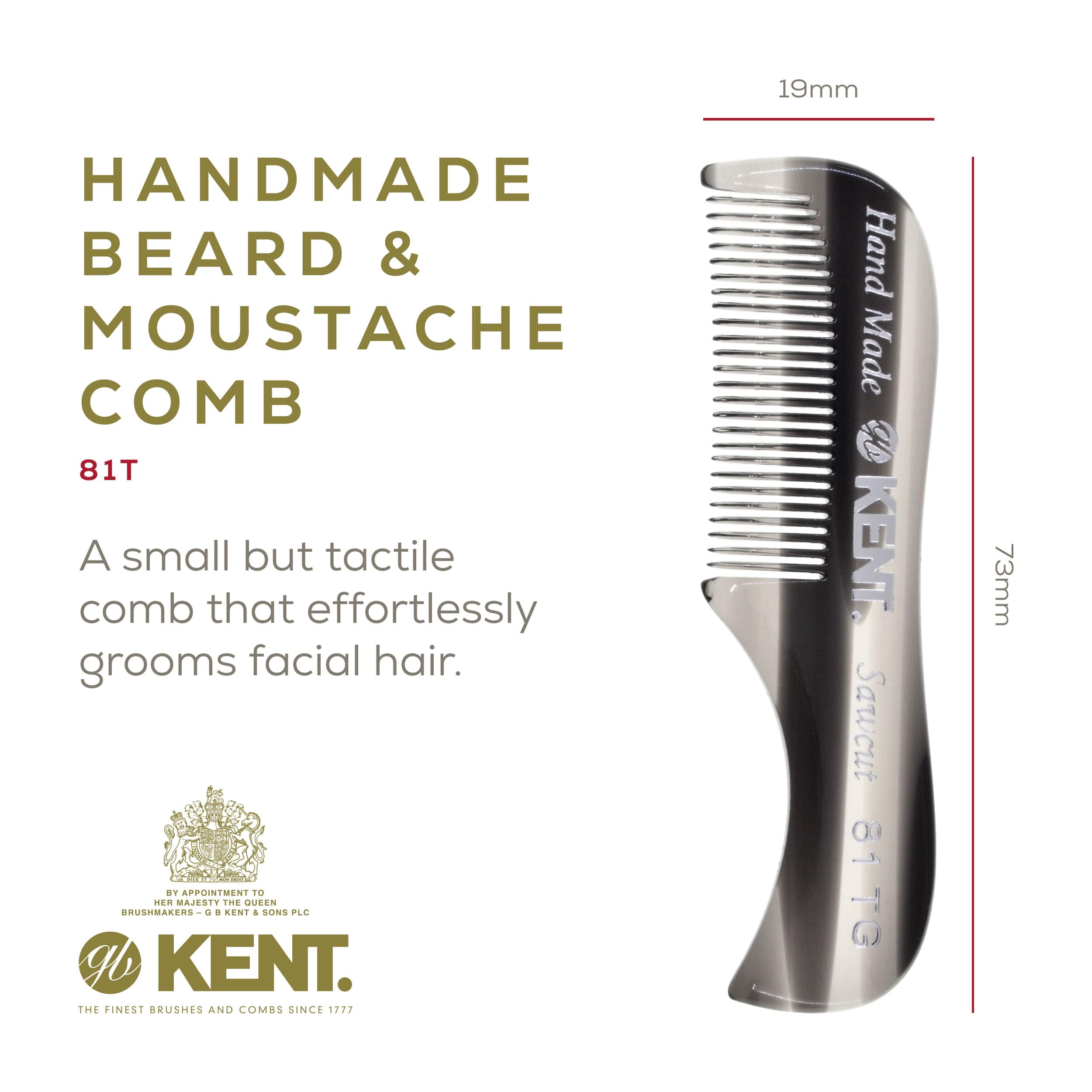 Kent A 81T Graphite X-Small Men'S Beard Mustache Pocket Comb, Fine Toothed For Facial Hair Grooming And Styling. Hand-Made Of Qu