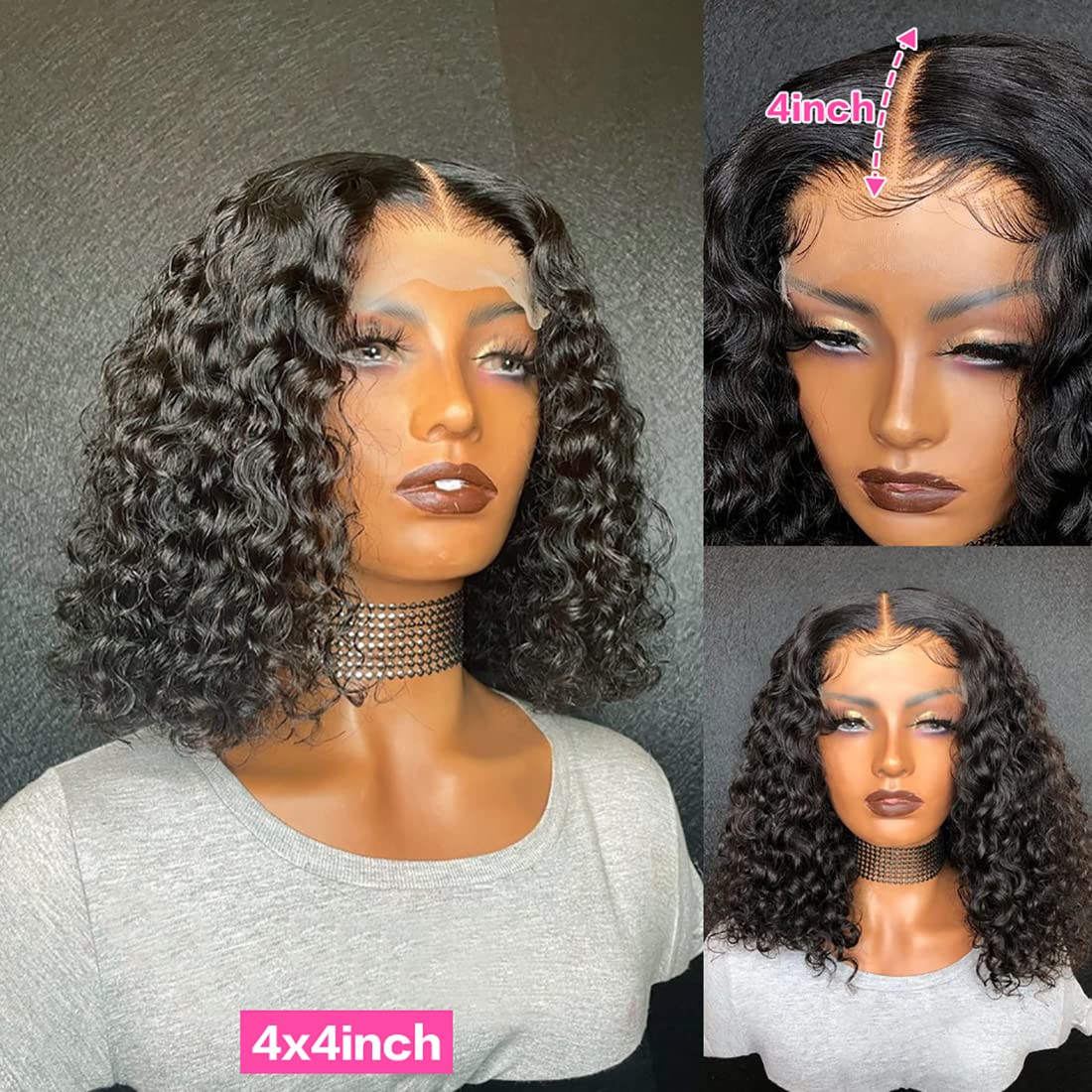 Recomtic Short Curly Bob Wigs Human Hair Wet And Wave Lace Front Wigs For Black Women Water Wave 4X4 Closure Wigs Human Hair Wit