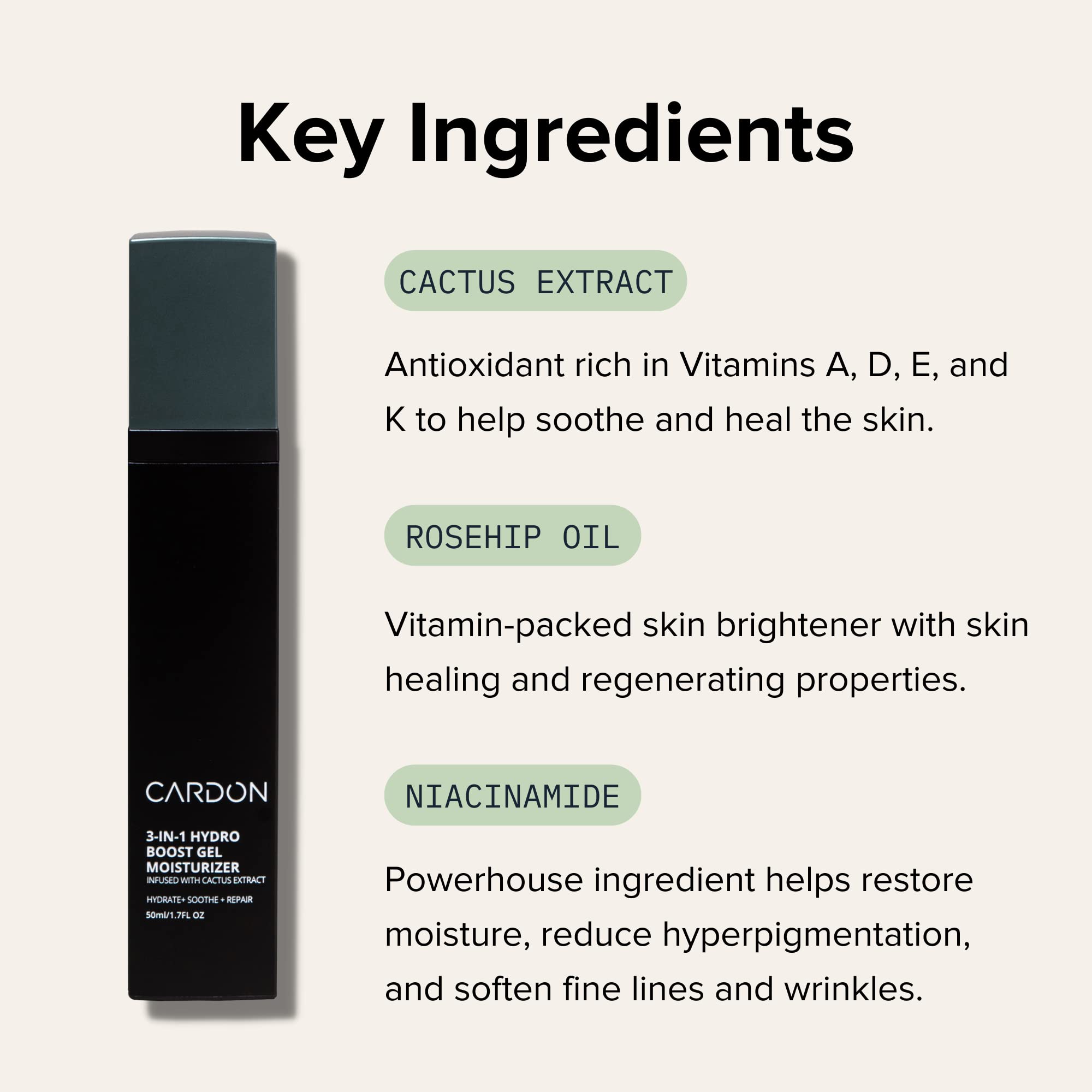 Cardon Anti-Aging Face Moisturizer, Korean Skincare Hydro Boost Gel, Ultra Light Face Cream To Even Skin Tone Overnight, Healing