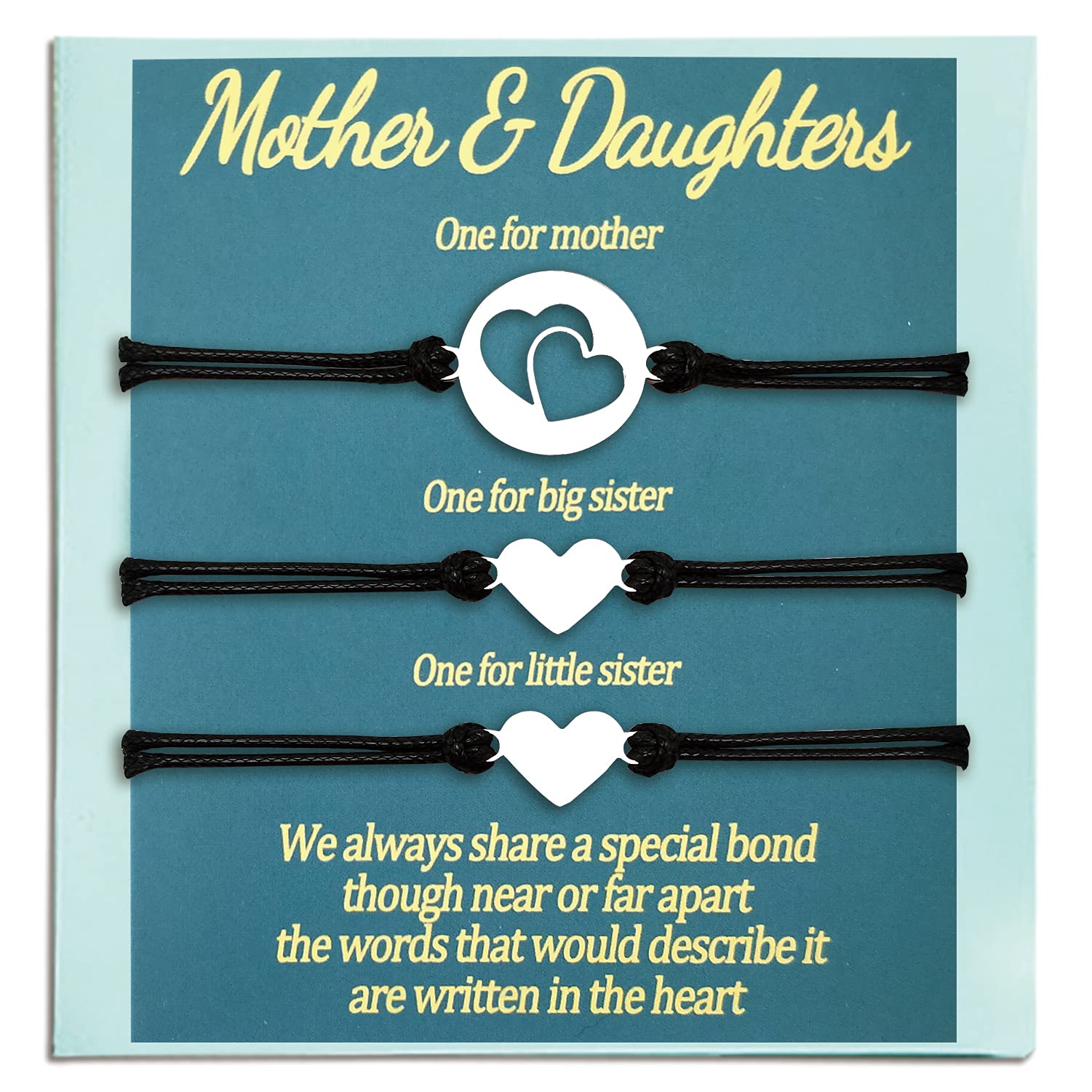Cueemoff Mom and 2 Daughter Bracelets Gifts for 3 Pcs, Mother Two Daughters Mommy and Me Heart Matching Bracelet Jewelry,Valenti