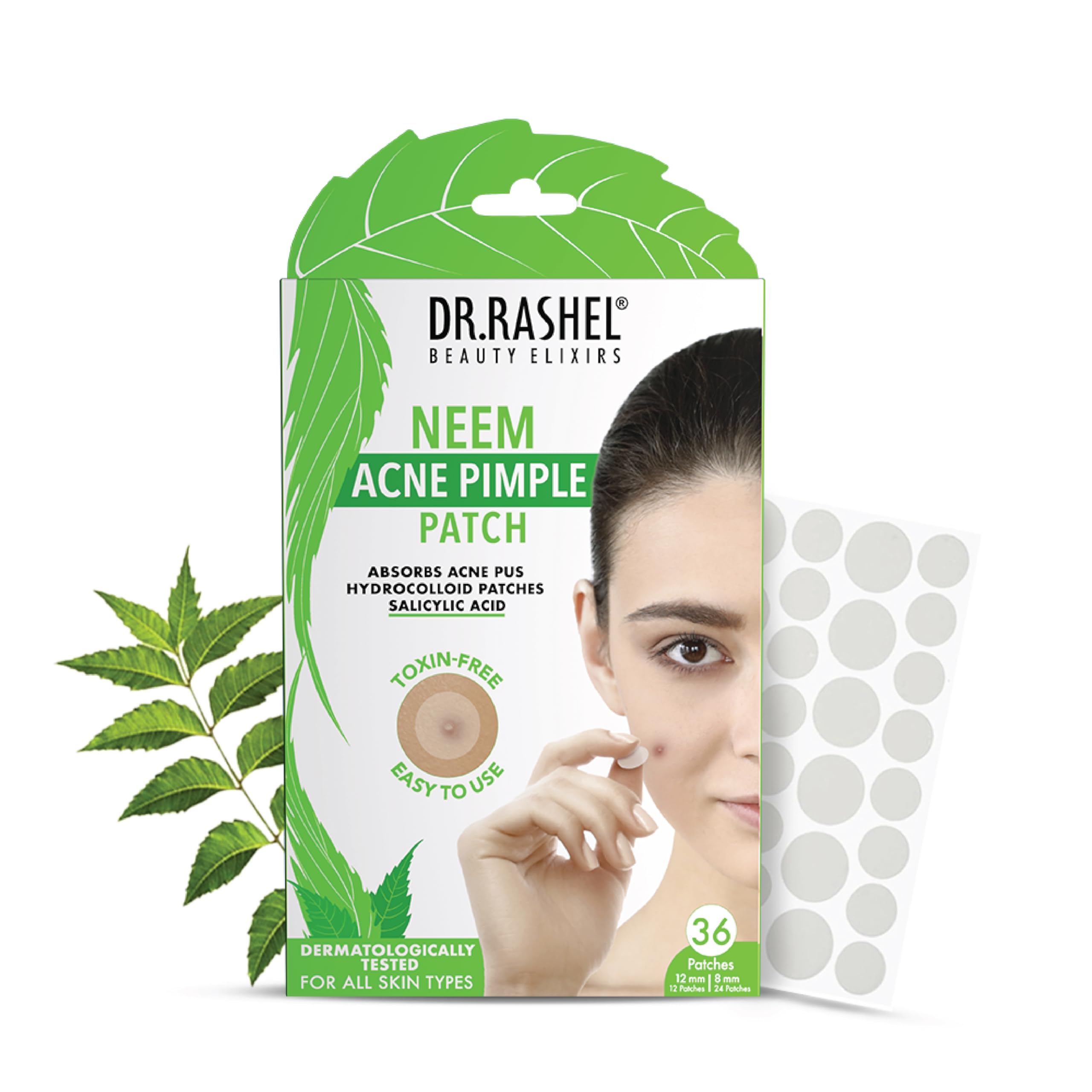 Dr.Rashel Neem Acne Pimple Patch With Salicylic Acid, Hydrocolloid Patches For Zits And Blemishes, 36 Patches