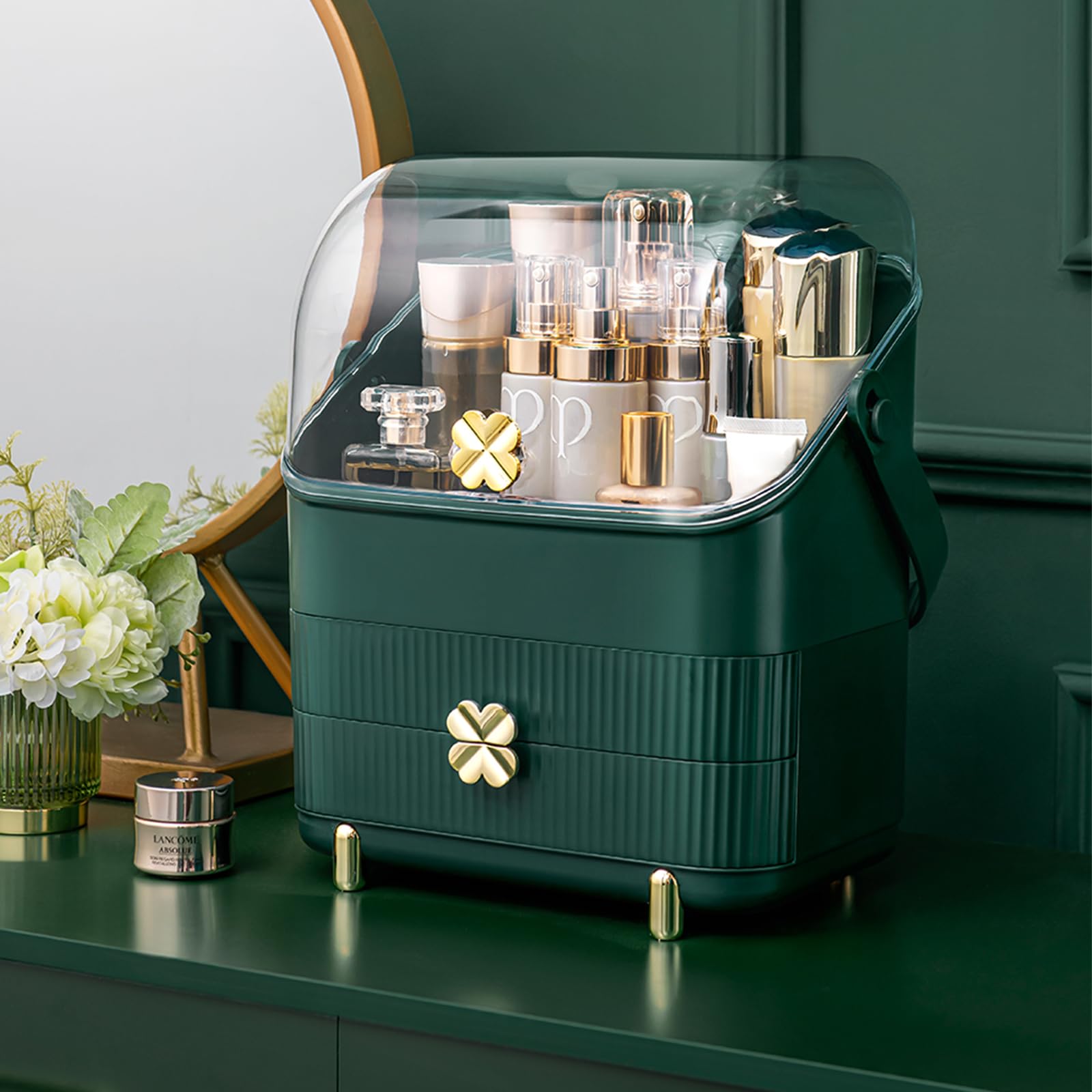 Preppy Skincare Organizers Makeup Organizer Holder Cosmetic Storage Box Display Case 3 Tiers Dust Free Cover Portable Handle 2 R