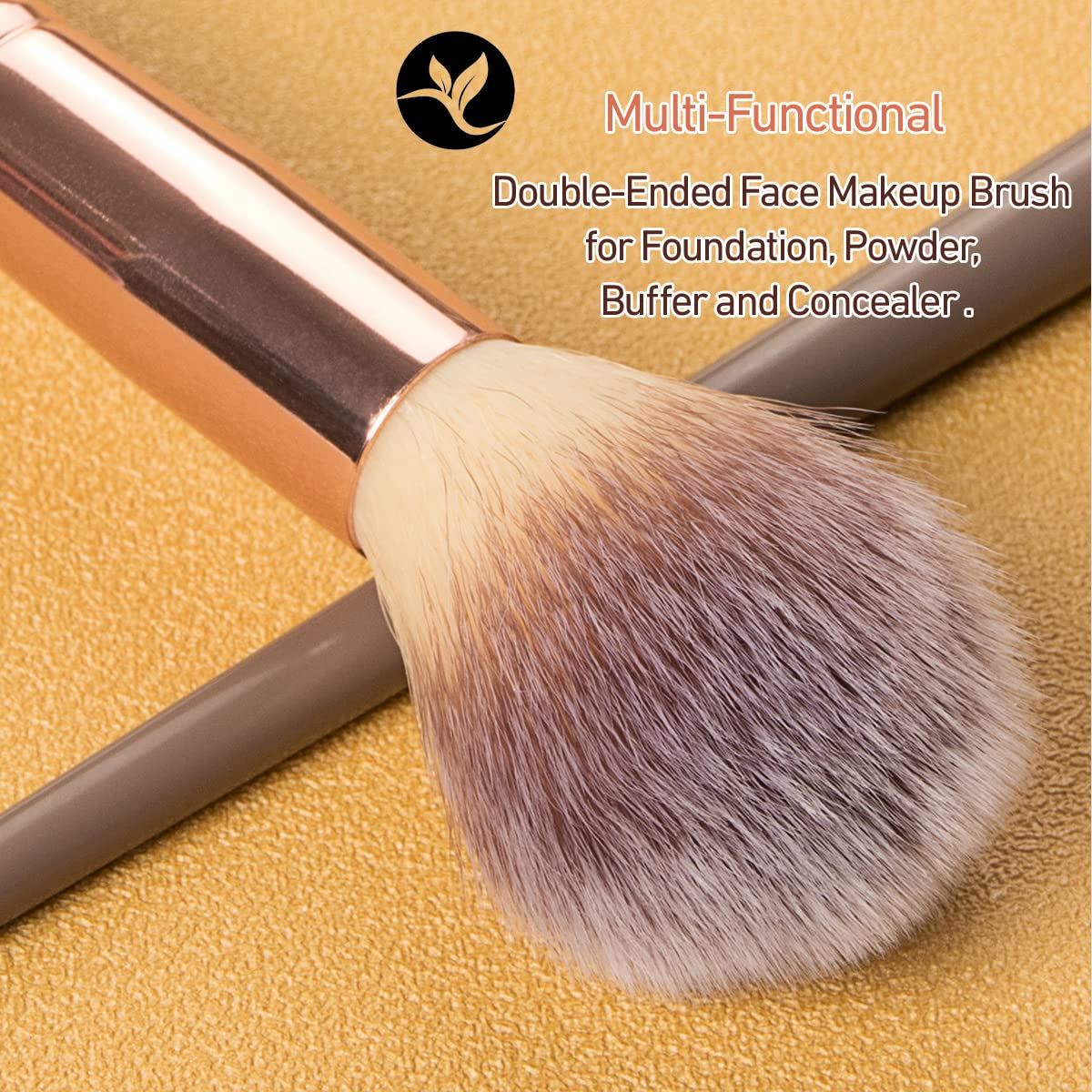 KINGMAS Double-ended Angled/Round Top Foundation Makeup Brush - Synthetic Hair, Brown, 1 Count for Liquid and Powder Cosmetics