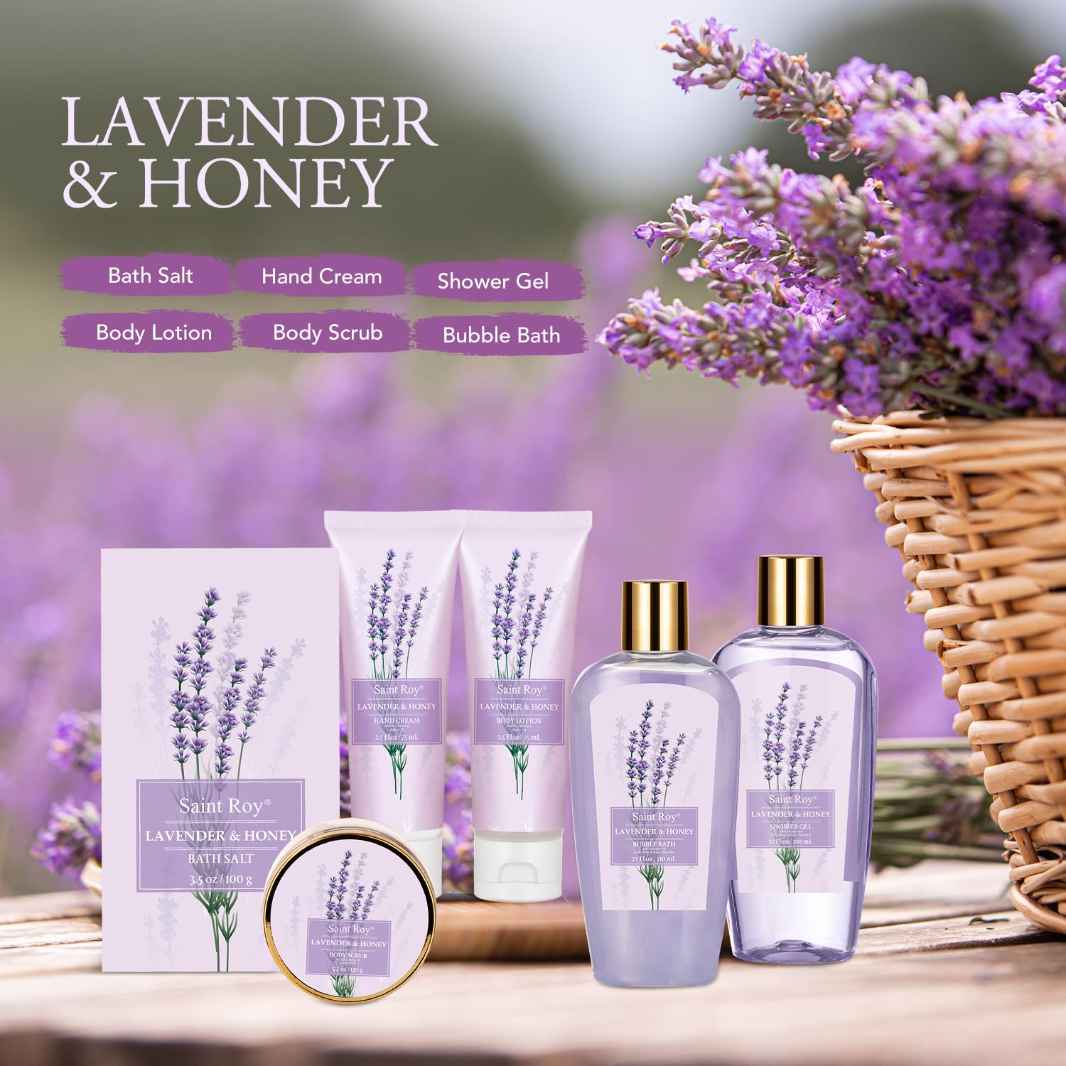 Luxury Bath & Body Set For Women Lavender & Honey Large Spa Basket 20Pcs Luxurious Bath Spa Kit For Women, Mother Day Gifts Perf