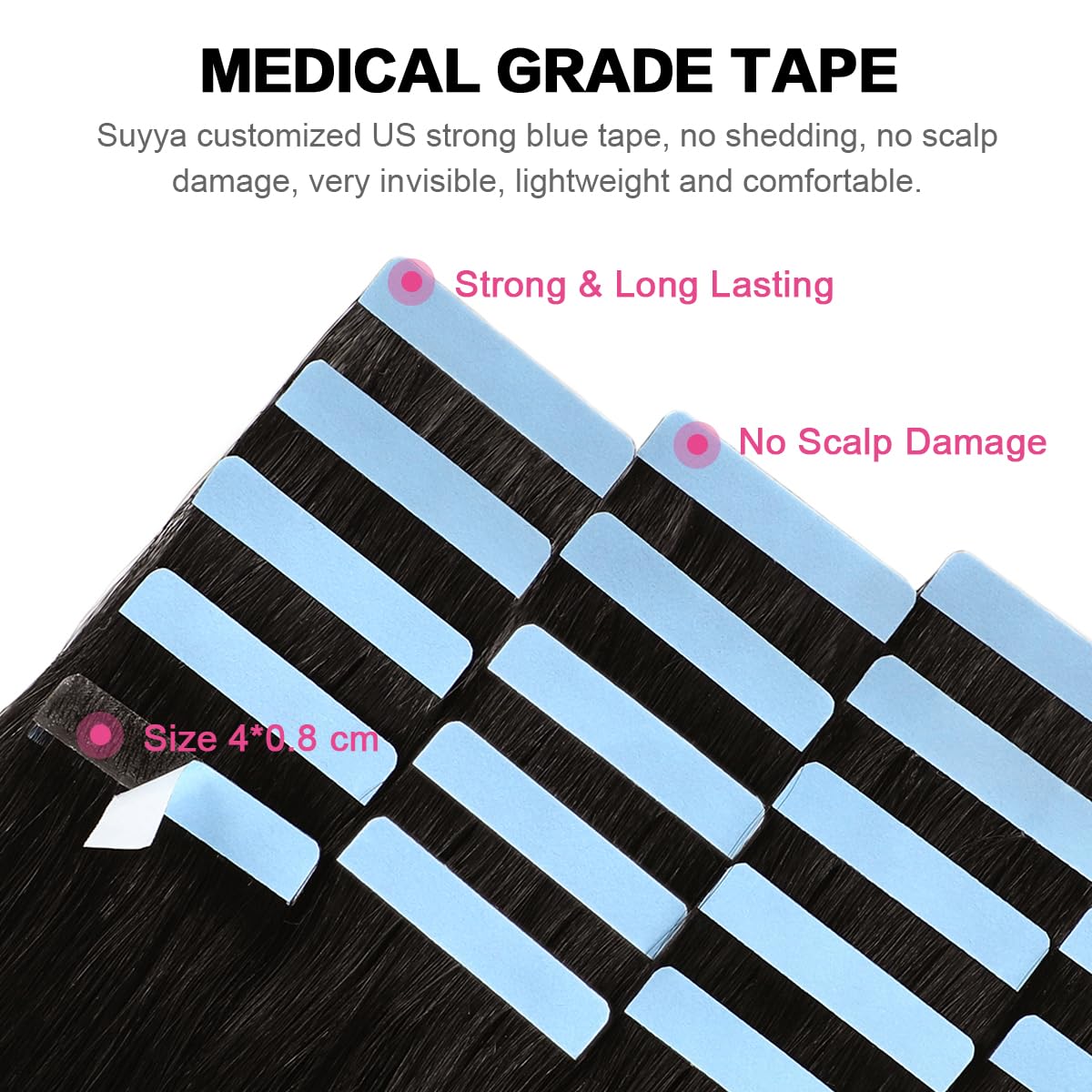 Suyya Tape In Hair Extensions Remy Human Hair 18 Inches 50G/Pack 20Pcs Straight Seamless Skin Weft Tape Hair Extensions Natural