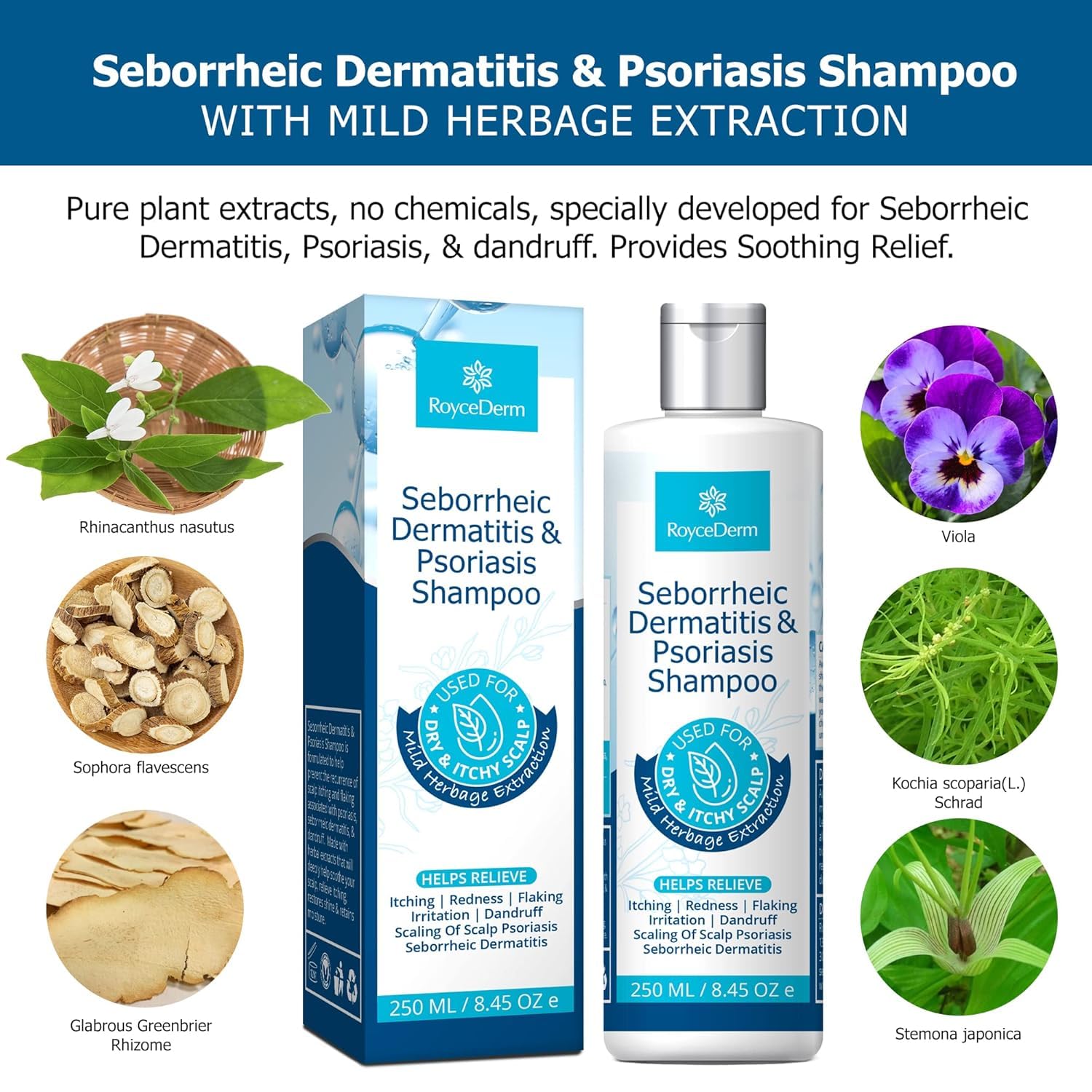 Roycederm Psoriasis Shampoo, Seborrheic Dermatitis Shampoo, Folliculitis Shampoo, Dandruff Shampoo, Scalp Psoriasis & Seborrheic
