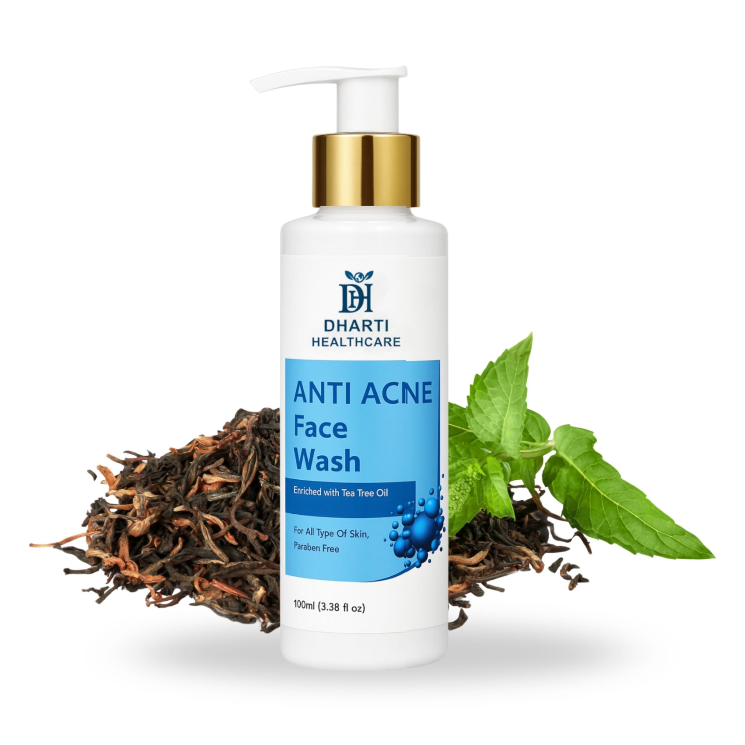 Dharti Healthcare Anti Acne Face Wash With Tea Tree Oil | Controls Acne & Oil | For All Skin Types | Paraben Free | 100Ml