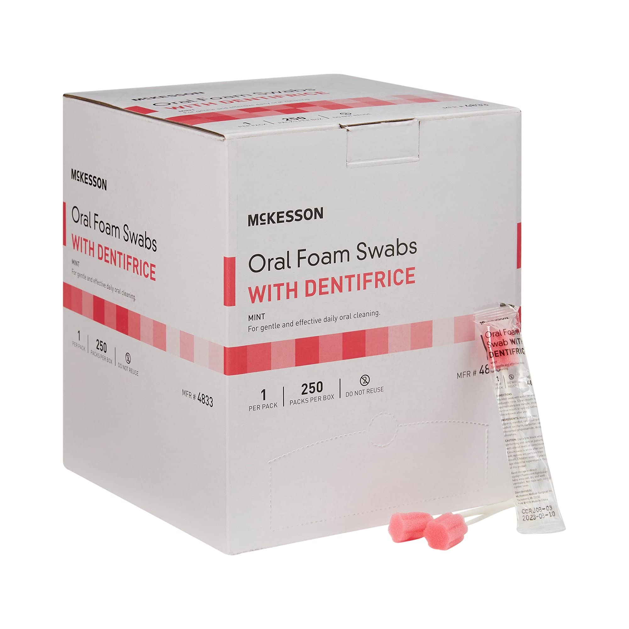 McKesson Oral Foam Swabs with Dentifrice, Gentle and Daily Oral Cleaning, Mint, 250 Count, 1 Pack