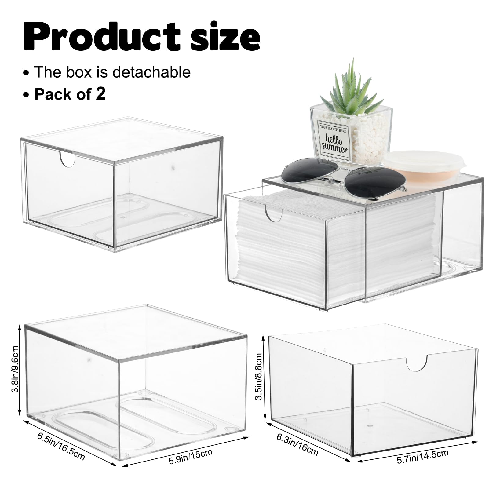 2 Pack Disposable Face Towel Holder, Plastic Face Towels Storage Box with Drawer, Stackable Organizer for Clean Skin Club Face X