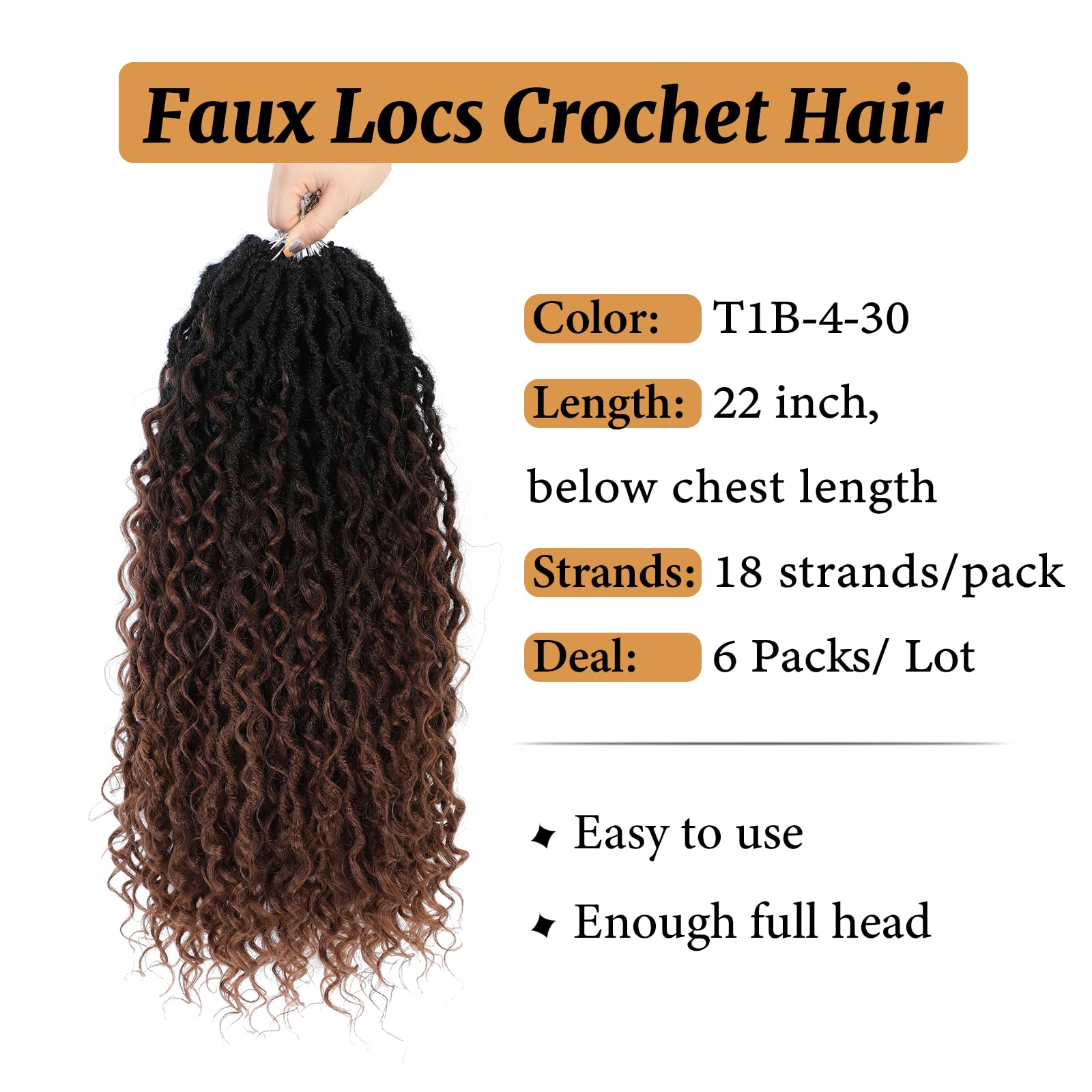 Forevery Goddess Locs Crochet Hair 22 Inch Faux Locs Crochet Hair 6 Packs Prelooped Crochet Hair For Black Women,Crochet Locs Wi