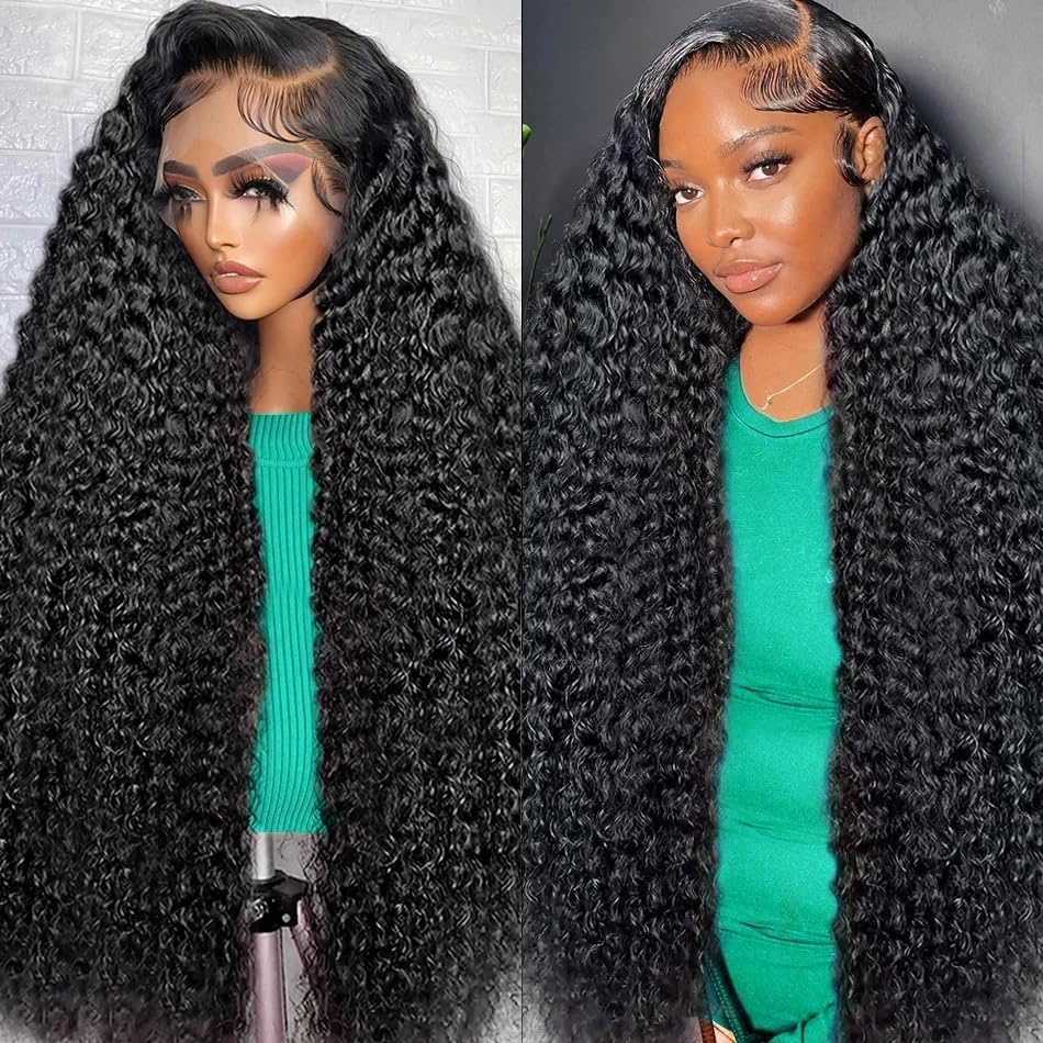 Ghotool 250% Density 13X6 Hd Transparent Curly Lace Front Wig Human Hair Pre Plucked Glueless Kinky Curly Lace Front Wig Human H