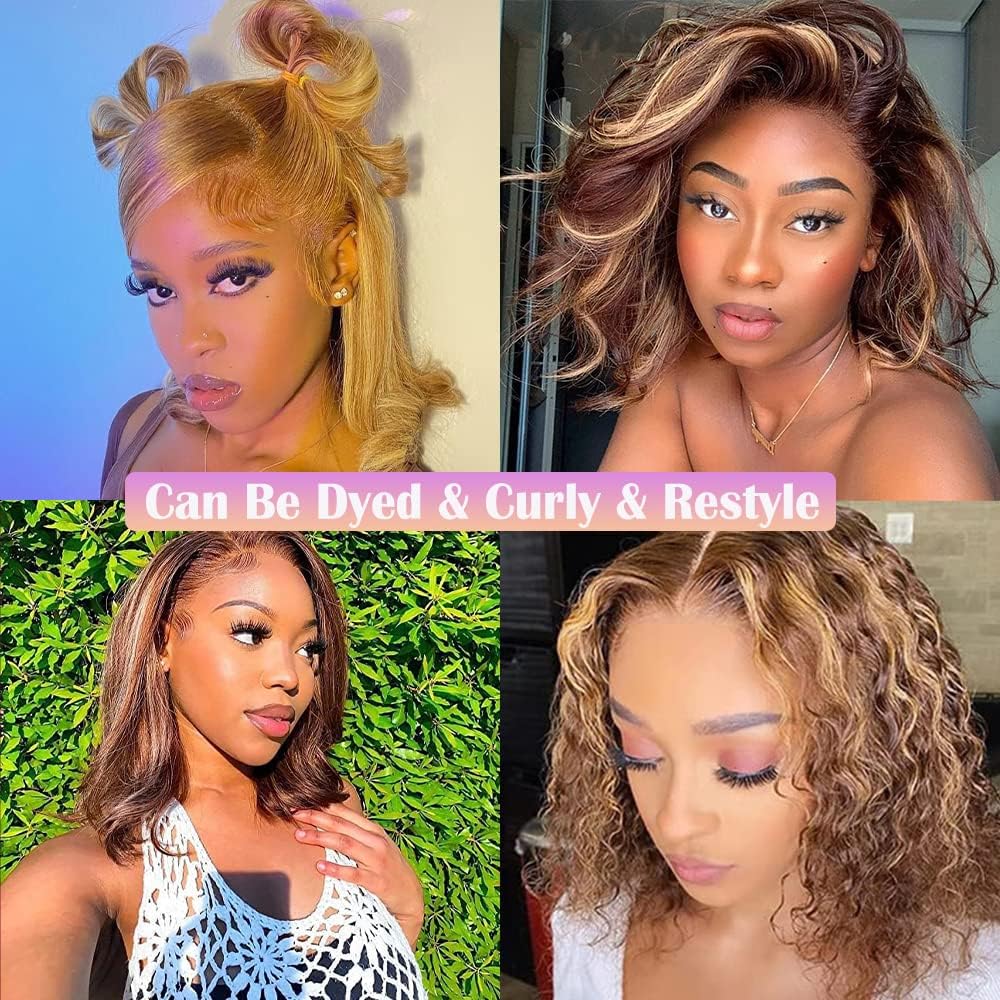 Highlight Bob Wig Human Hair 4X4 Lace Closure Wig Ombre Honey Blonde Short Curly Bob Wig Human Hair Curly Wave Hd Lace Front Wig