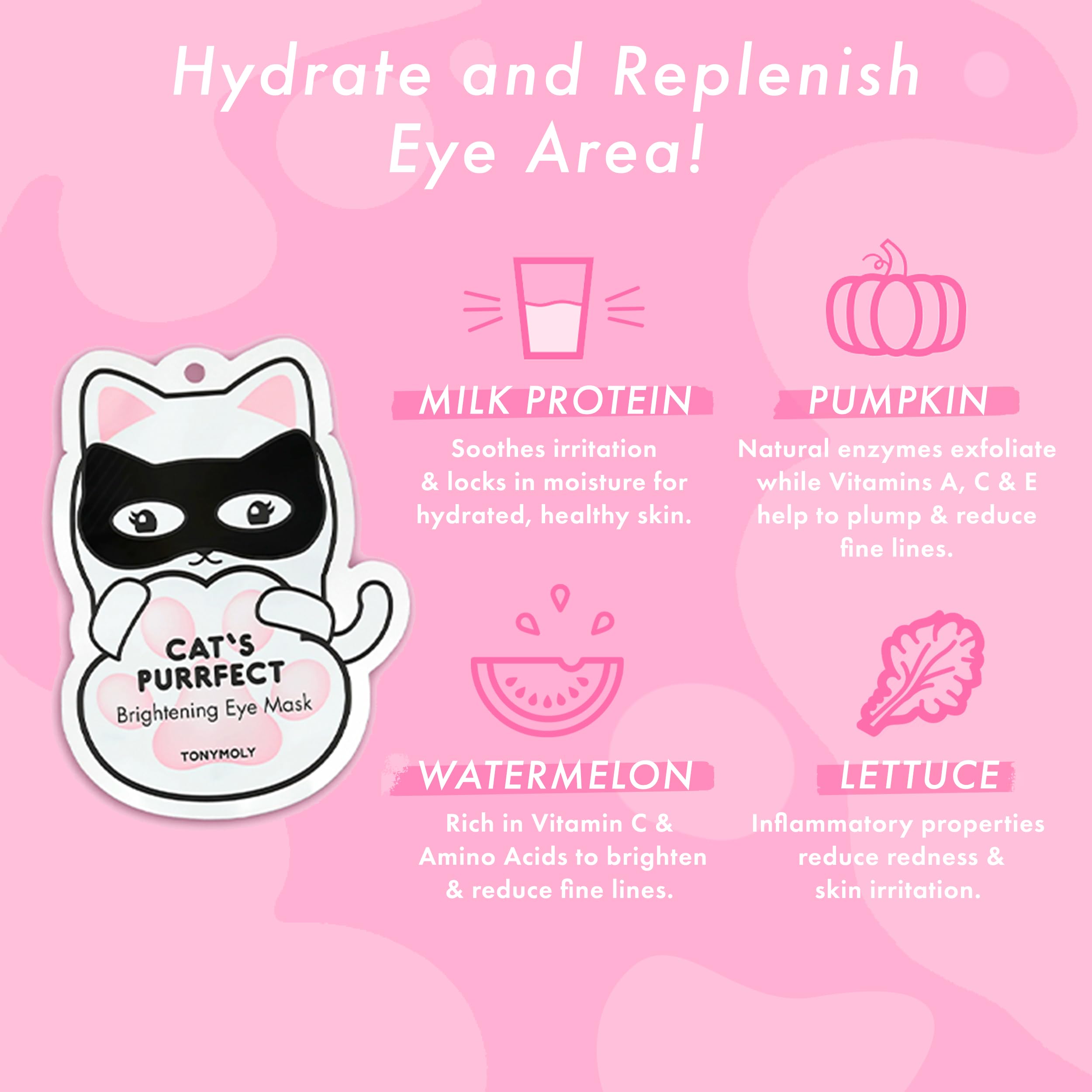 Tonymoly Cat'S Purrfect Brightening Eye Mask, Strengthening Eye Cream, Softens And Hydrates With Milk Protein, 3 Ct.