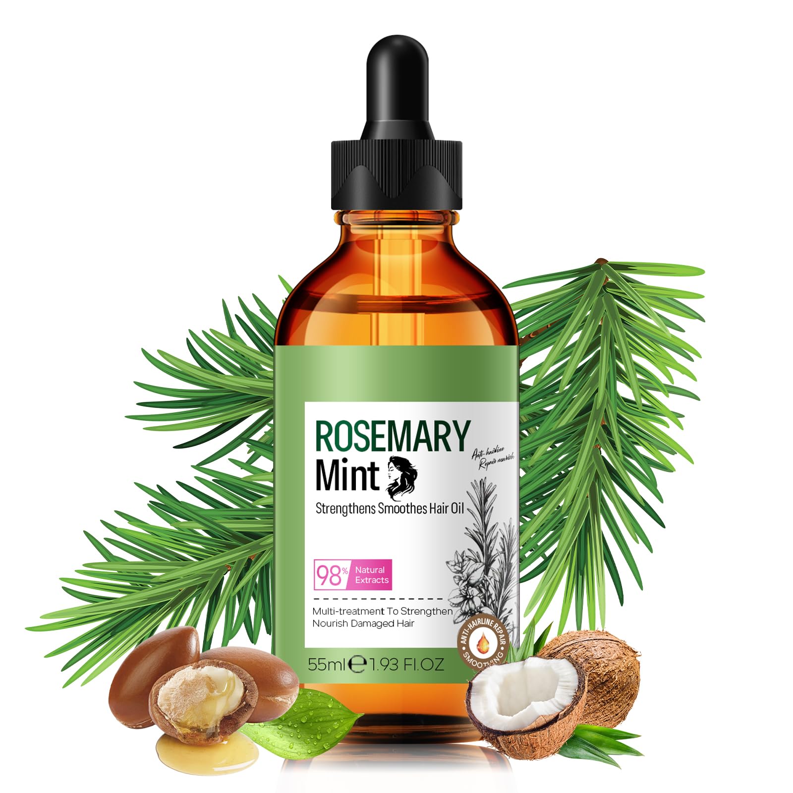 FREEORR Rosemary Mint Hair Oil for Hair Growth, Strengthening and Smoothing Hair Oil, Deep Moisturizing and Nourish for Split En