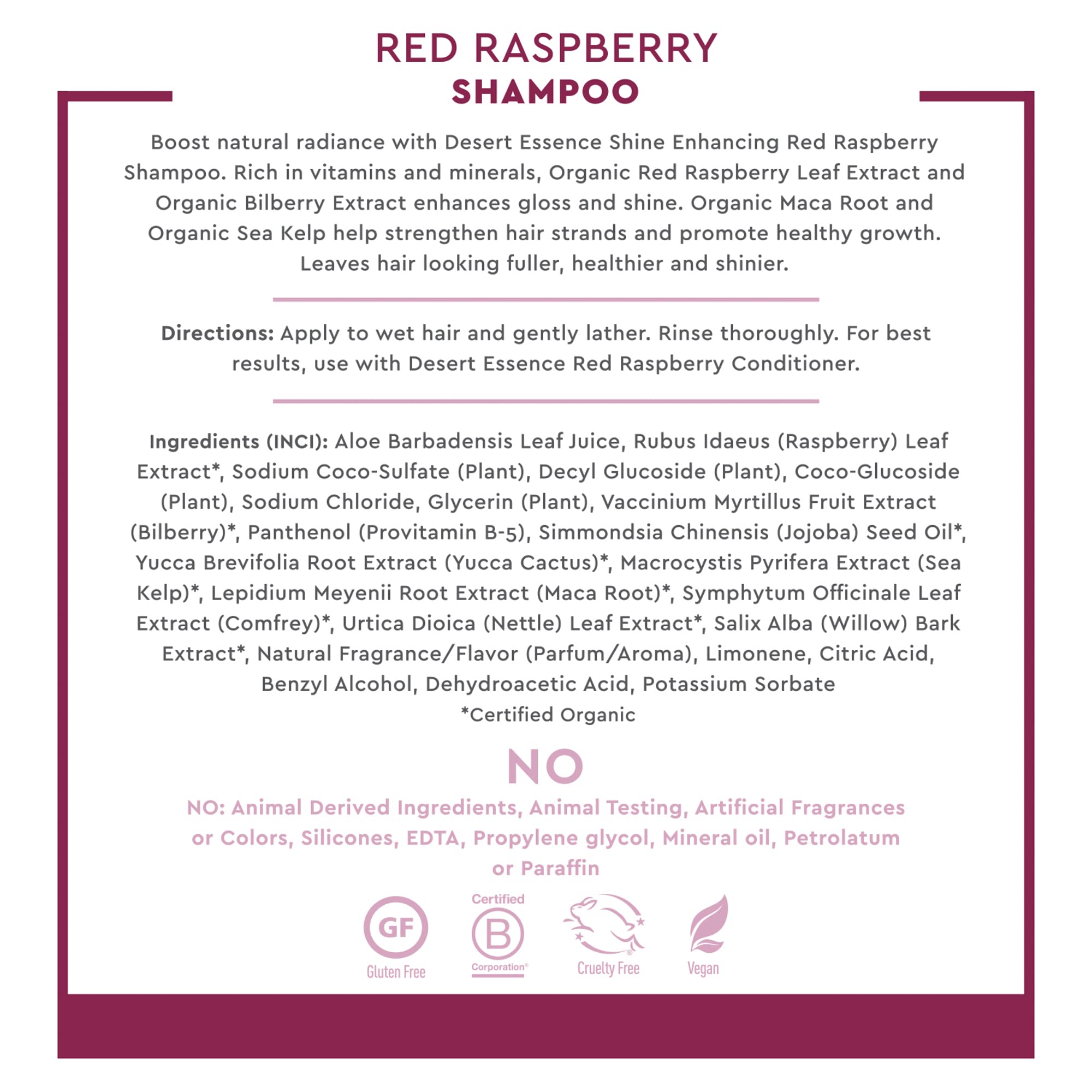 Desert Essence Red Raspberry Shampoo - 8 Fl Ounce - Gloss & Shine Enhancing - Strengthens Hair - Removes Everyday Pollutants - V