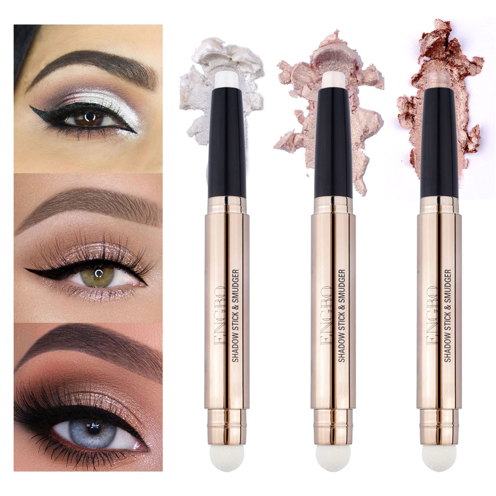 Lokfar 3 Pcs Eye-Shadow Stick Makeup Cosmetics Eye Brightener Stick, Waterproof Rotatable Cream Eye Shadow Pencil Crayon, Glitte
