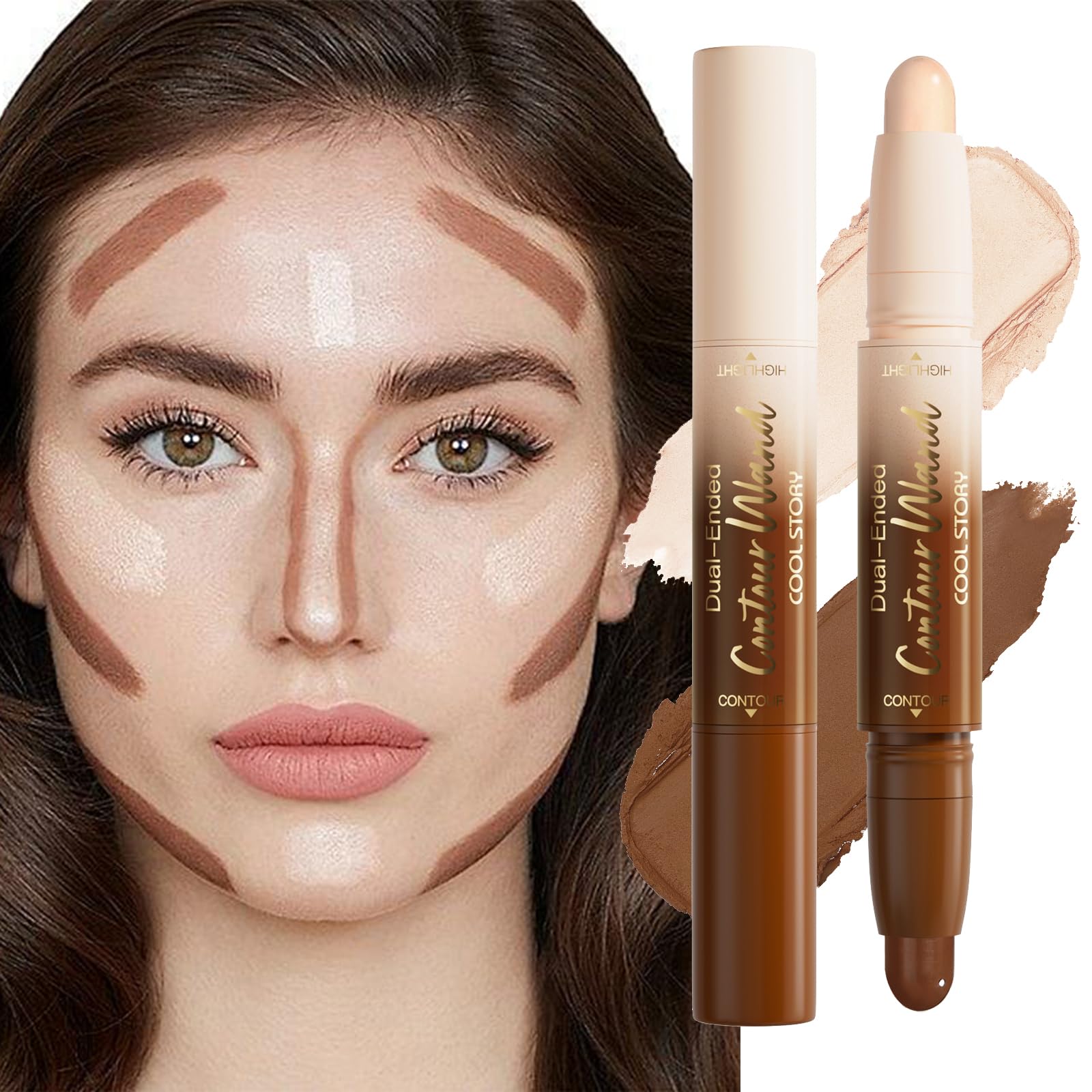 2in1 DualEnd Contour Highlighter Stick,Waterproof Buildable Cream Makeup01#