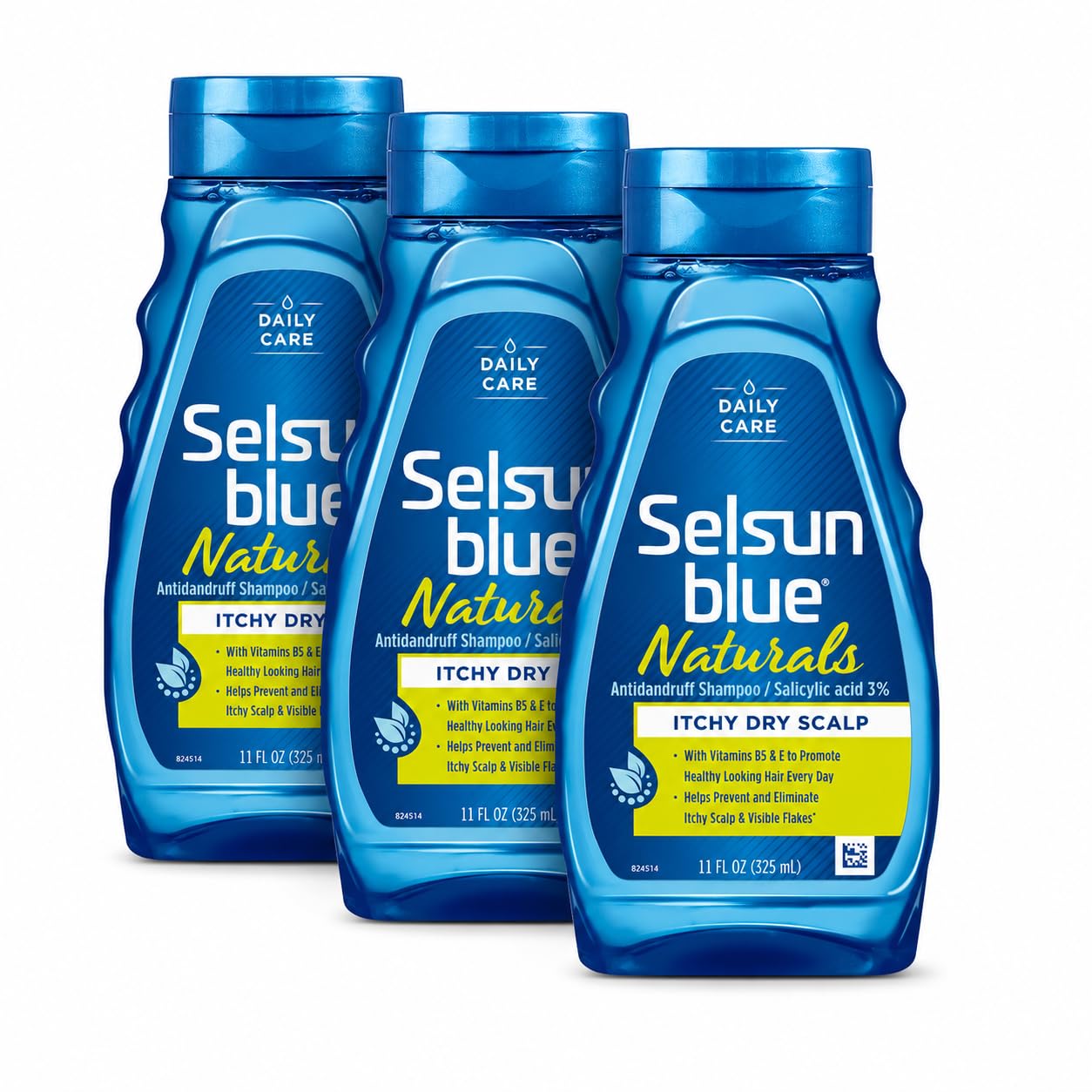 Selsun Blue Naturals Itchy Dry Scalp Antidandruff Shampoo, ExtraHydrating Formula With Vitamins B3 and E, 11 fl. oz. (Pack of 3