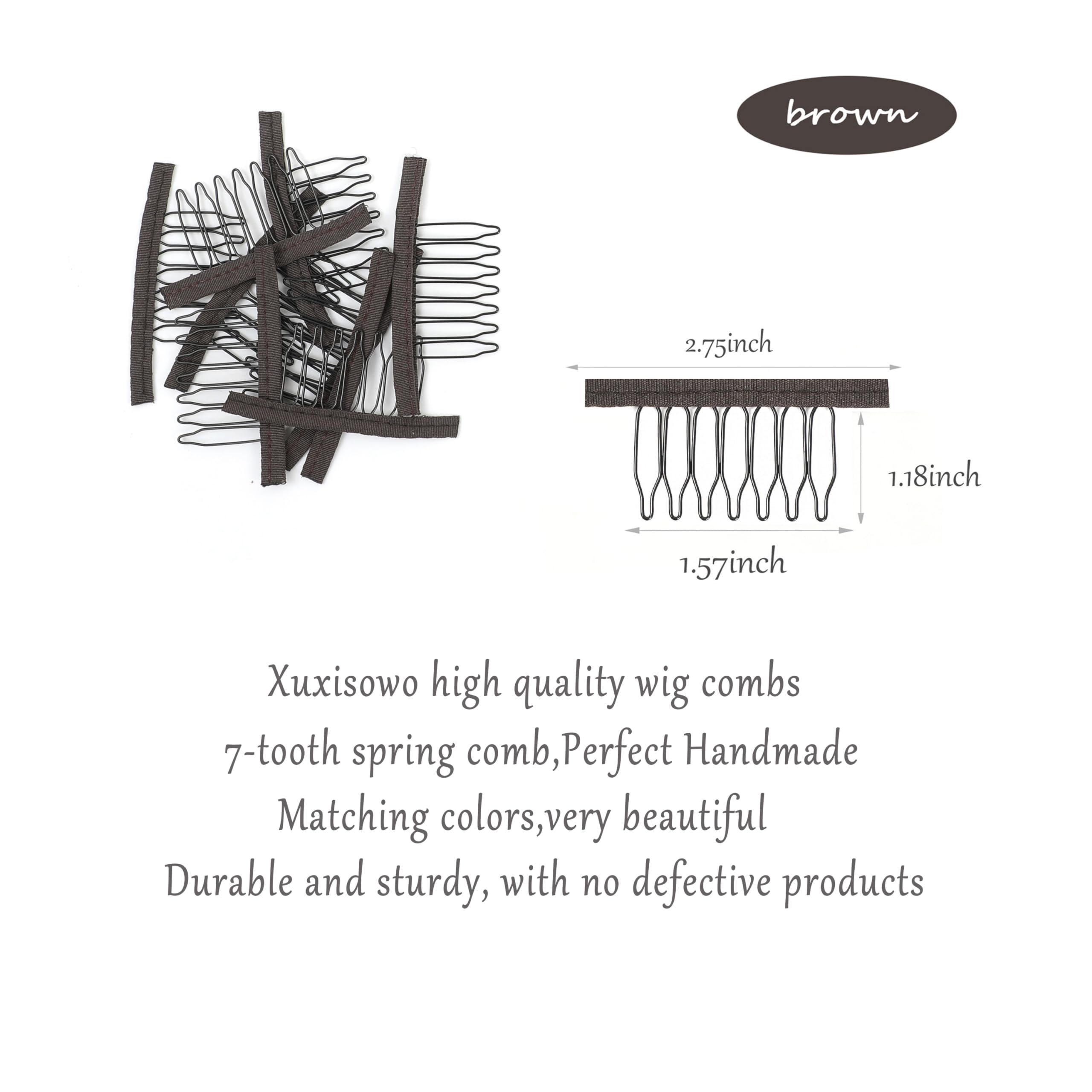 Xuxisowo 30 Pcs Wig Clips/Wig Combs (7-Teeth, Stainless Steel, Thickened Fabric, Brown) - Helper For Fixing Wig, Making Wig Caps