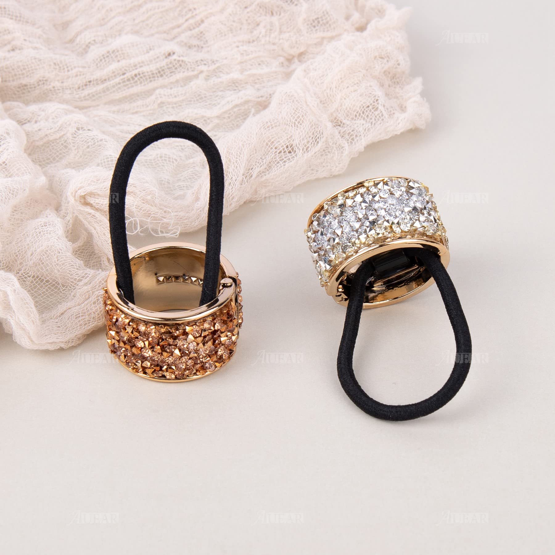 AUEAR, 8 Pack Rhinestone Ponytail Holder Hair Cuffs Gothic Punk Elastic Ties Bands Metal Cuff for Women Accessoires