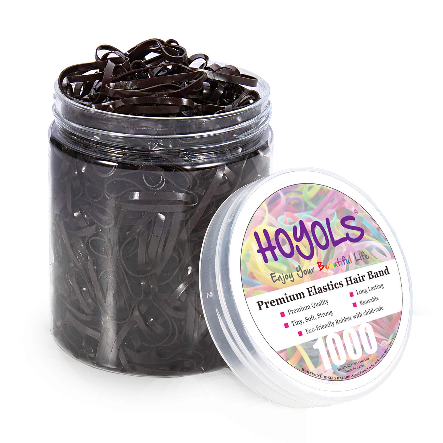 Hoyols Small Hair Elastics Brown, Premium Plastic Girls Hair Ties Strong Flexible Rubber Bands Tiny Mini Polybands Hair Bands fo