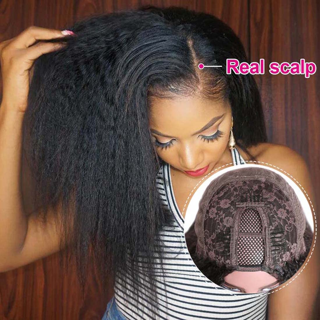 Beauty Forever Kinky Straight U Part Wig Human Hair Wigs 4X1 Inch Samll Leave Out,Yaki Straight Human Hair Wig For Women Glueles