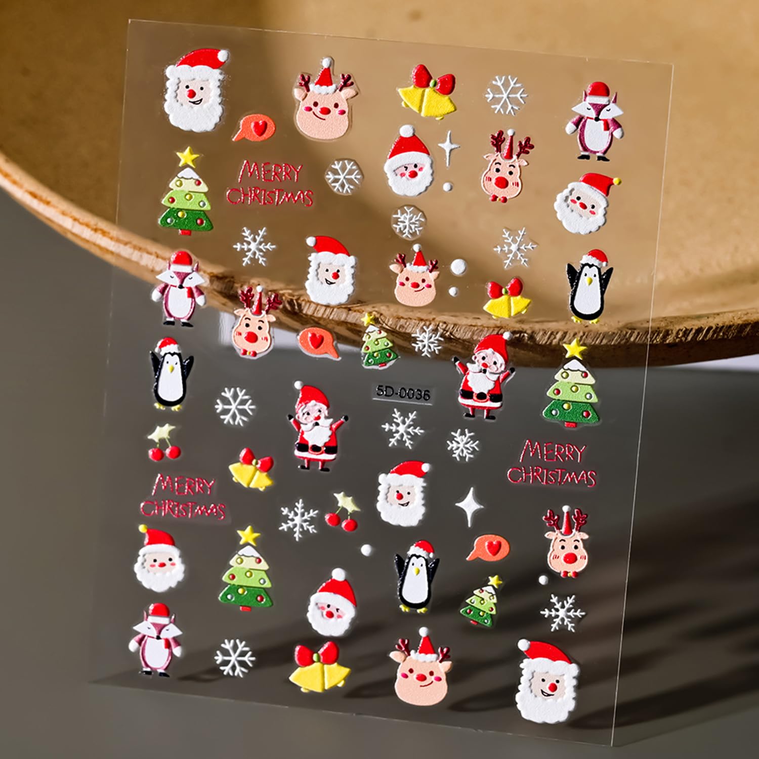 Christmas Nail Art Stickers 5D Embossed Snowman Snowflakes Nail Stickers Santa Claus Elk Winter Design Self-Adhesive Xmas Nail D