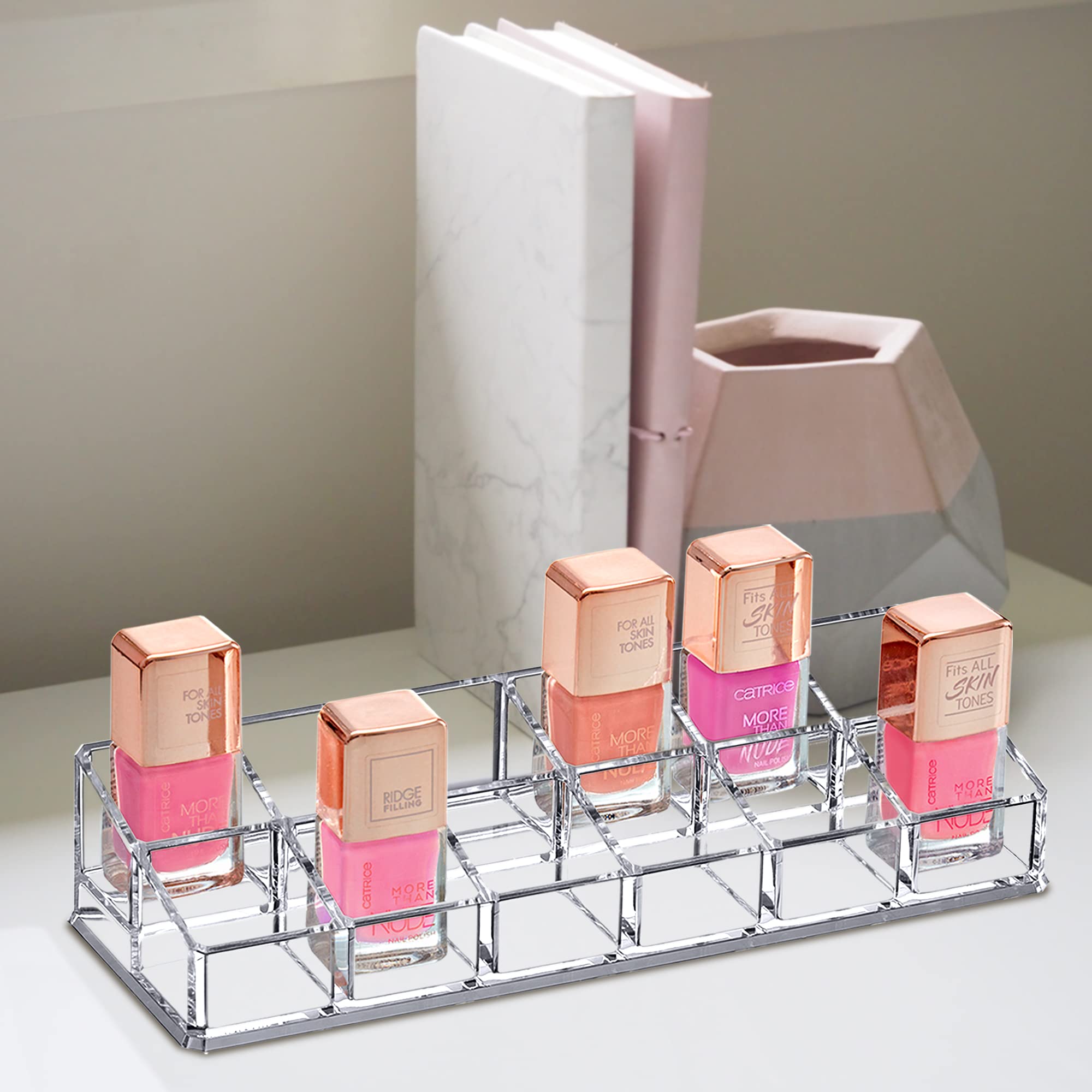 Amazing Abby - Glamour - 12-Slot Acrylic Nail Polish Organizer, Lipstick Holder, Lip Gloss Organizer, Cosmetic Storage Display,