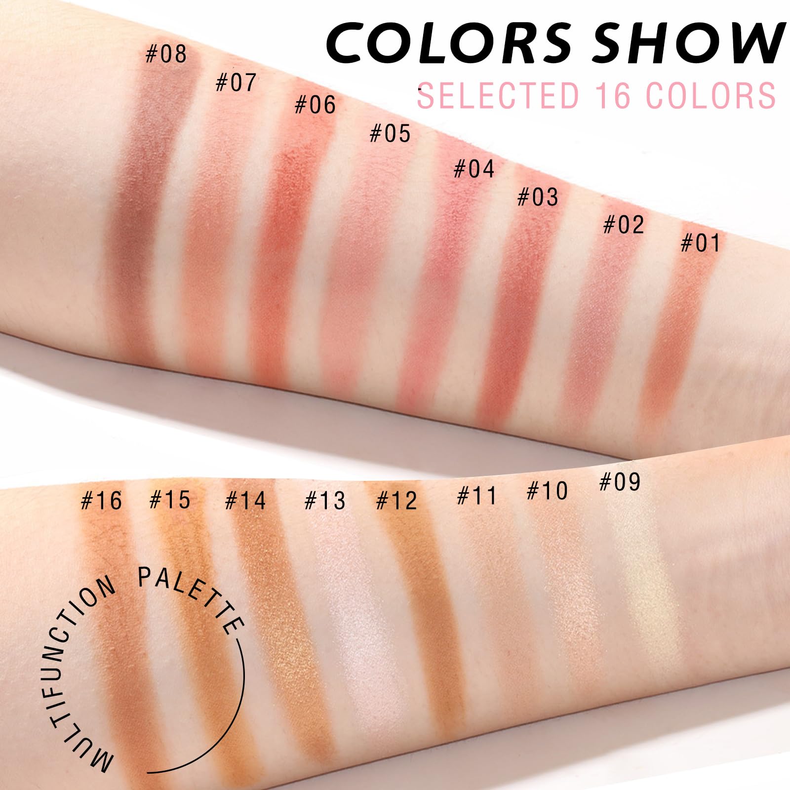 HOSAILY 16 Colors Blush Contour Highlighter Palette, 0.5 oz, Shimmer & Matte Mineral Blush for Natural Glow