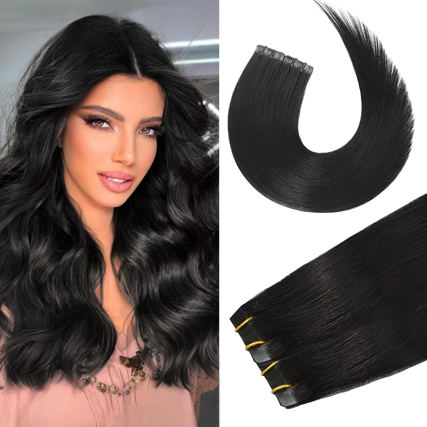 Tape In Hair Extensions Dark Brown Mixed Bleach Blonde Highlight Hair Extensions Silky Straight For Fashion Women 20 Pcs/Package