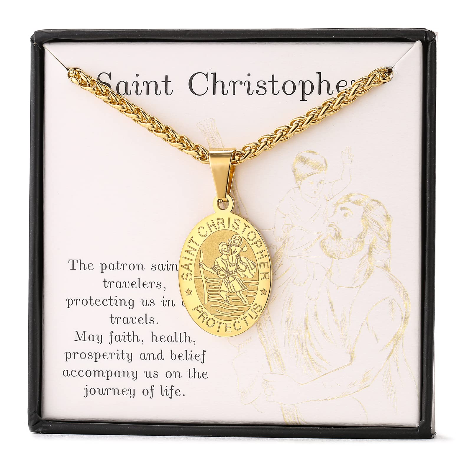 Zocomi Gold Saint St Christopher Medal Necklace for Men Boys, St. Patron Pendant Chain Jewelry Catholic Christian Religious Bapt