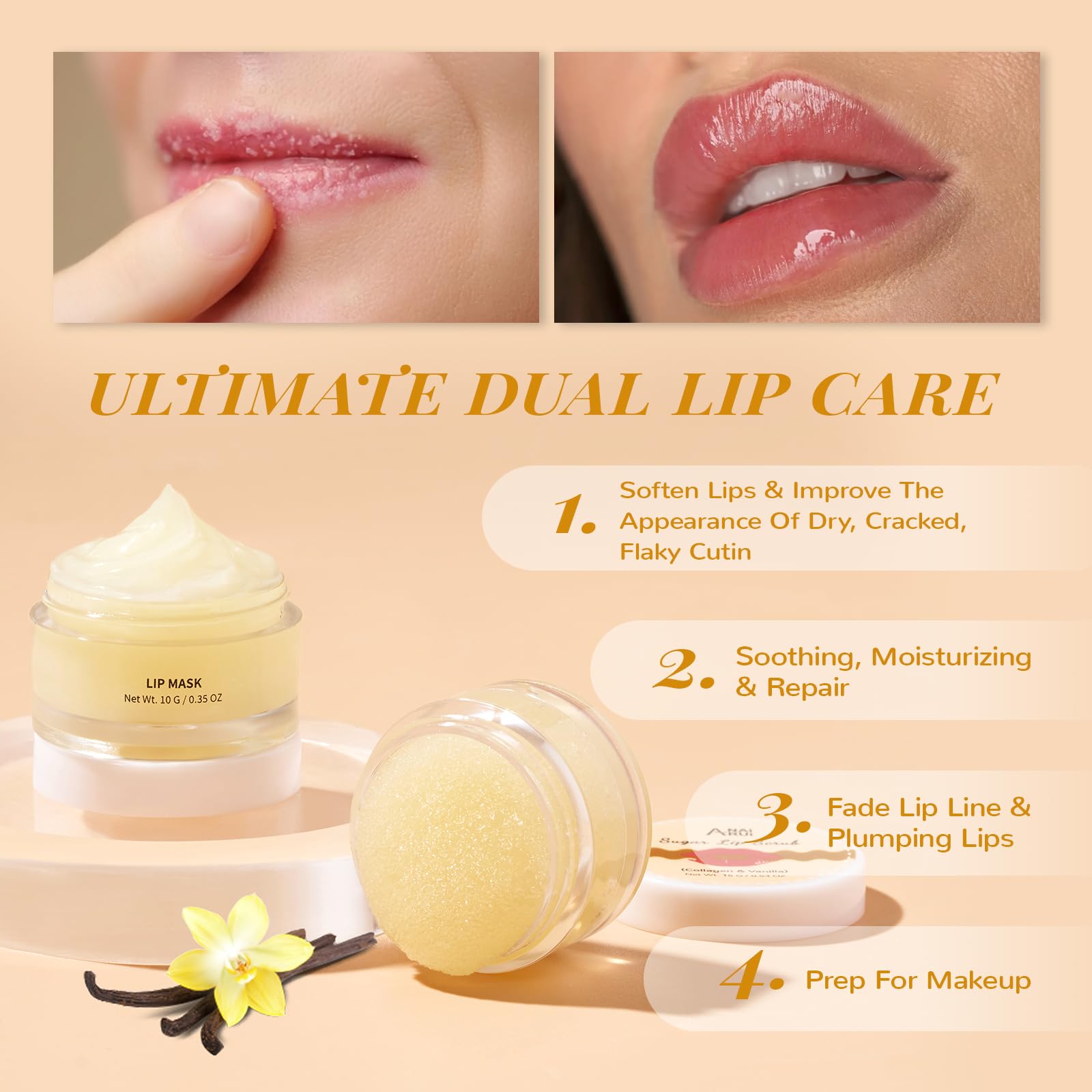 ANAI RUI Lip Mask and Scrub Set, Lip Sleeping Mask & Lip Exfoliator/Scrub for Exfoliating & Lip Overnight Treatment, Lip Care Gi