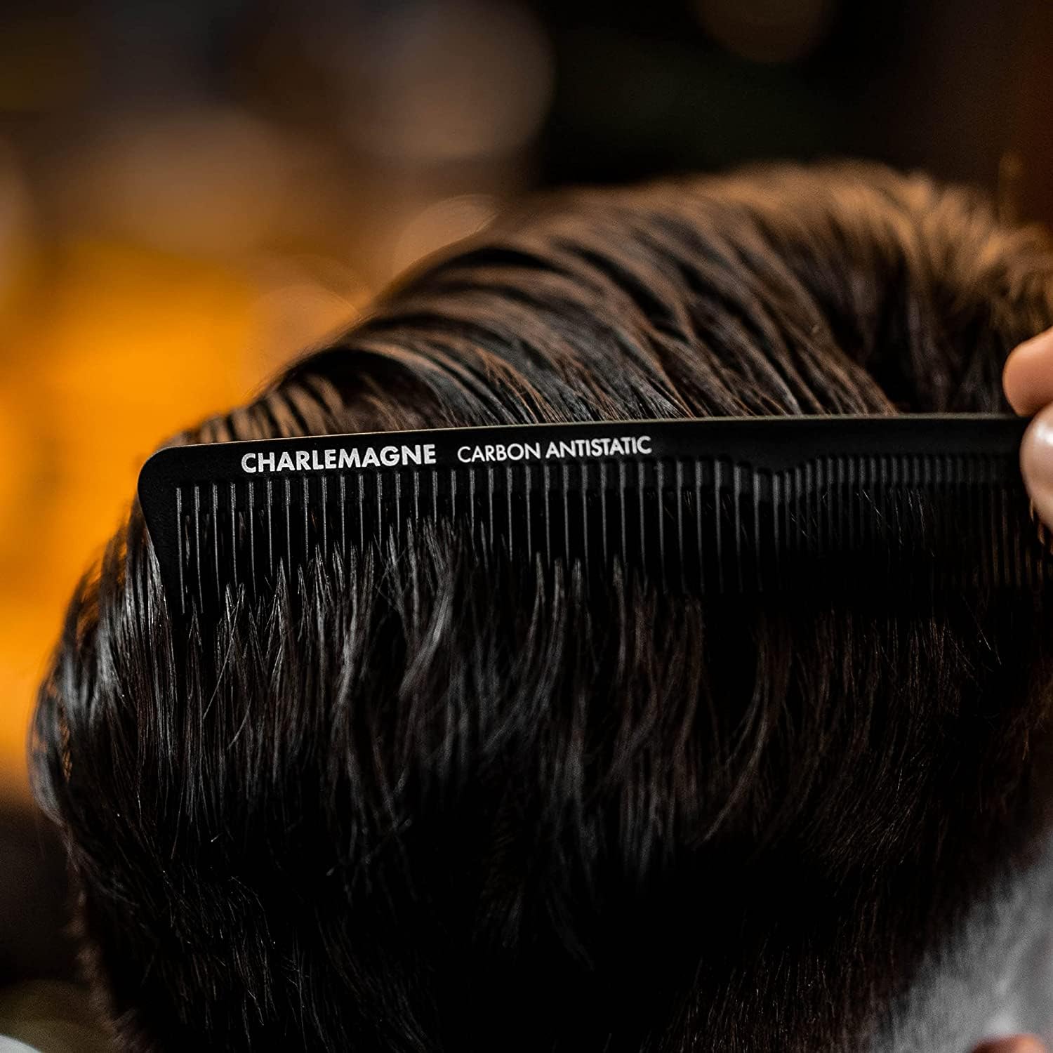 Charlemagne Men's Hair Comb, Shatterproof Premium Carbon Comb, 18 cm Anti-Static Fine Hair Comb for Hair Cutting, Hairdressing C
