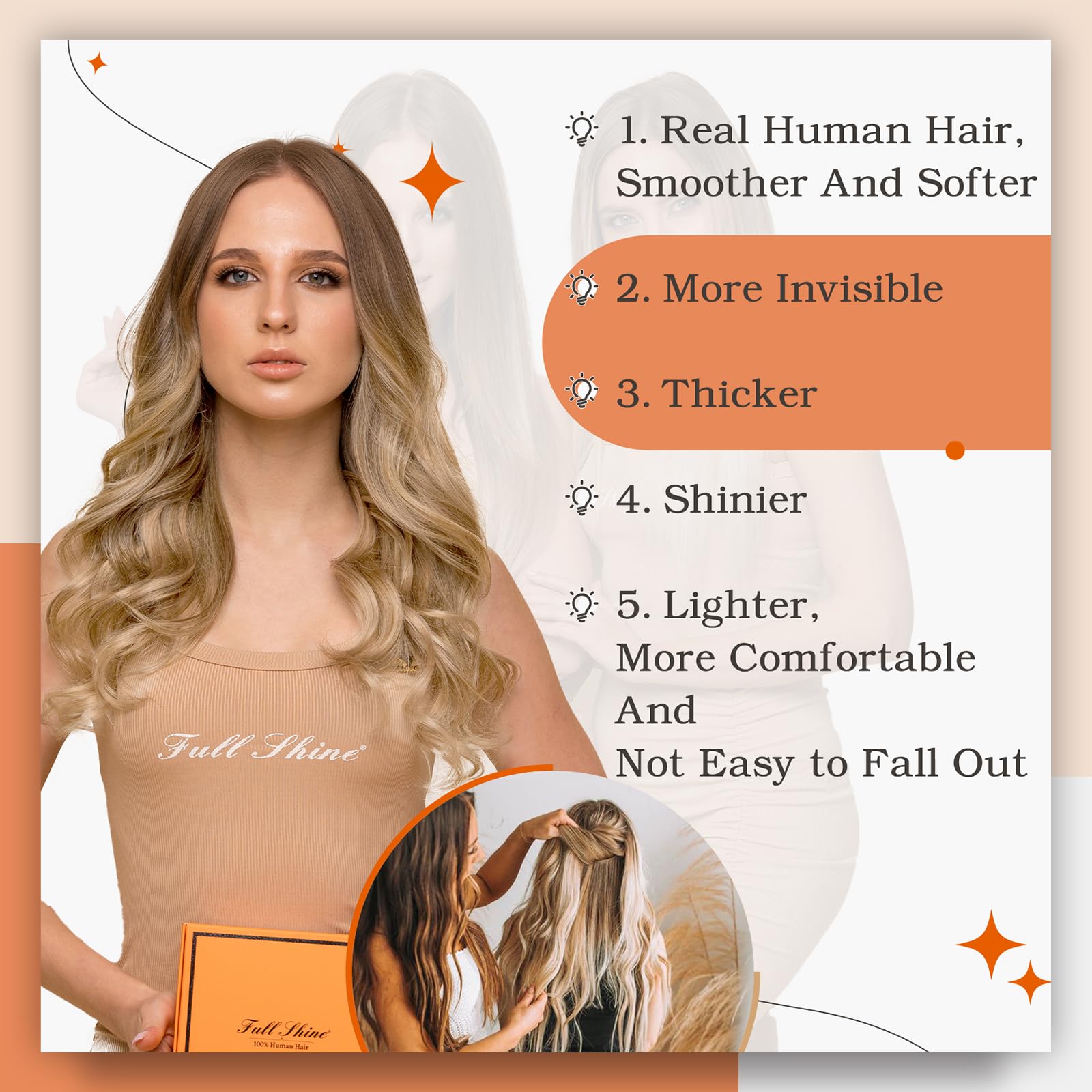 Full Shine Tape In Hair Extensions Human Hair 12Inch Tape In Extensions Color 10 Golden Brown To 14 Dark Blonde Ombre Tape In Hu